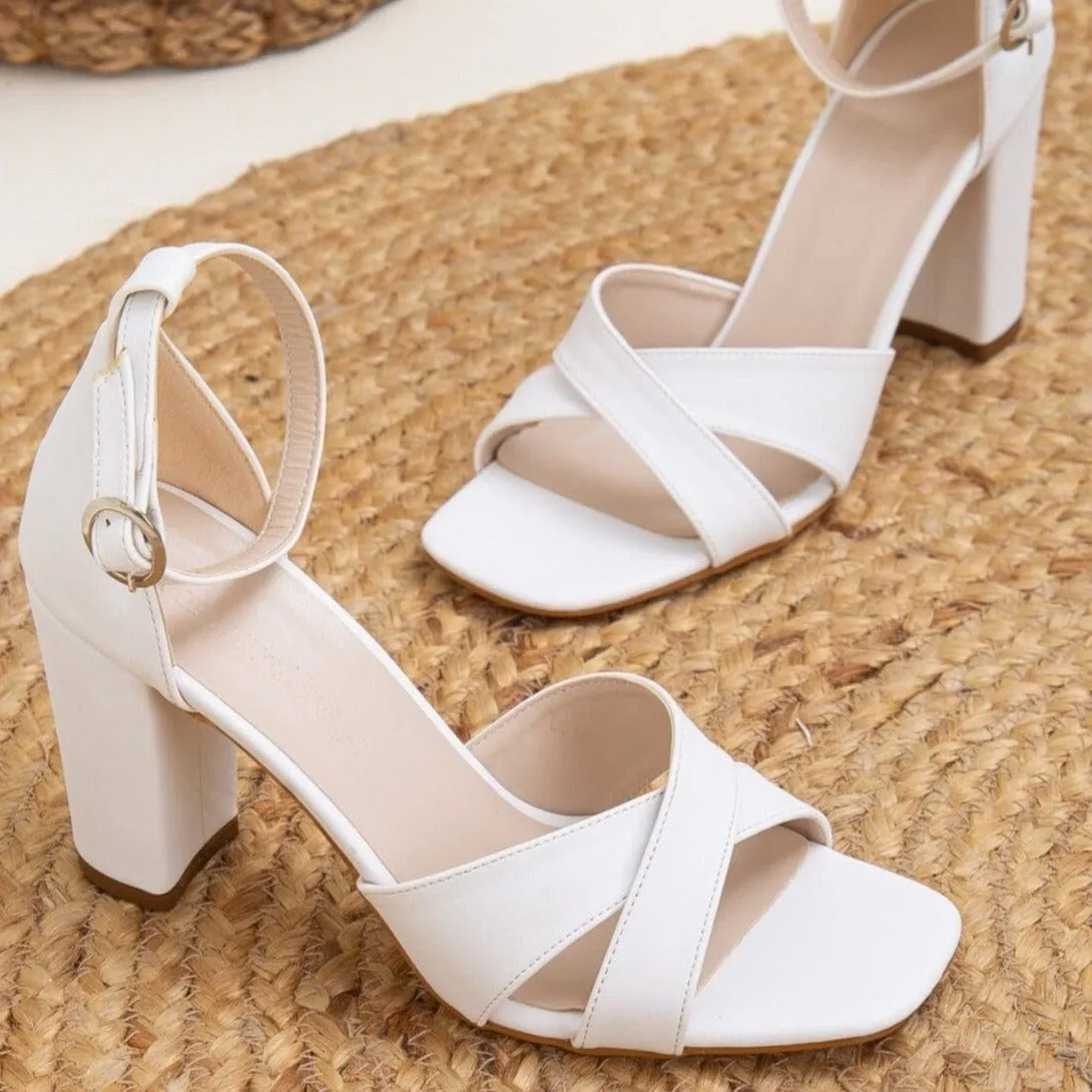 Amelia Vegan Leather Heeled Sandals | White