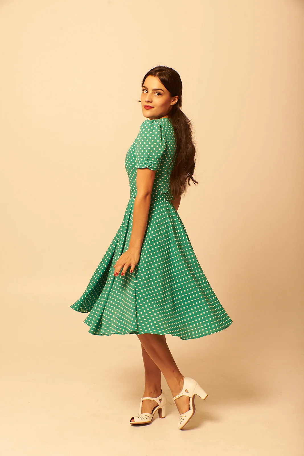 Annmarie Green & Cream Dots Dress