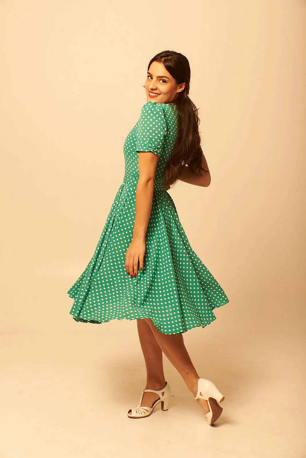 Annmarie Green & Cream Dots Dress