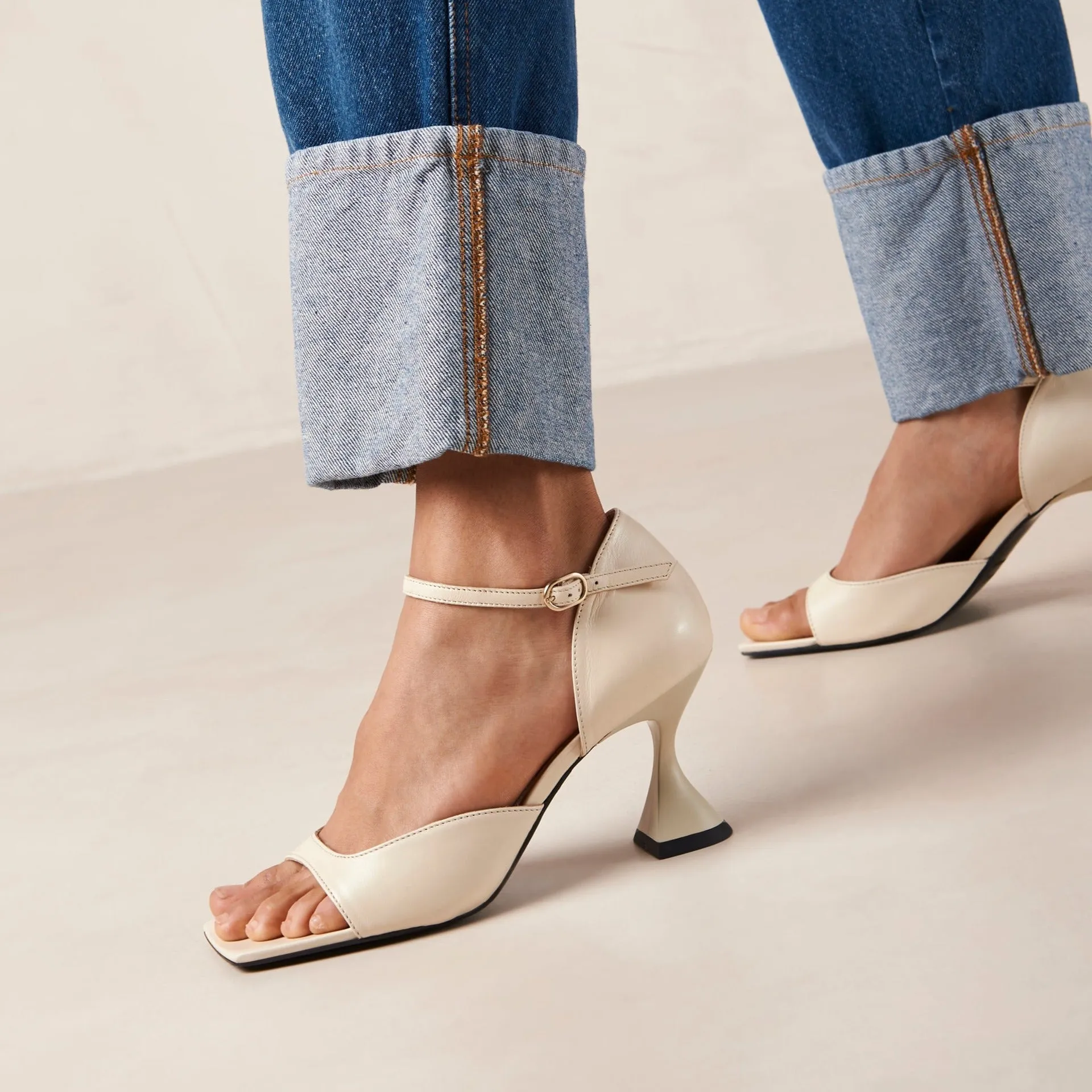 Beijos Cream Leather Sandals