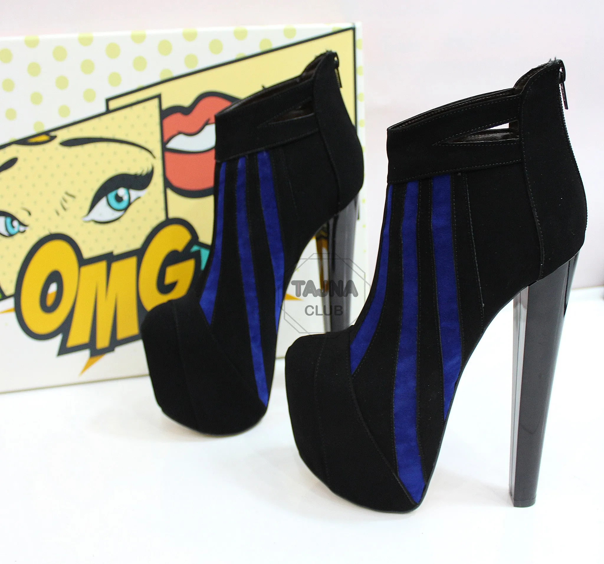 Black Blue Stripe Platform Booties