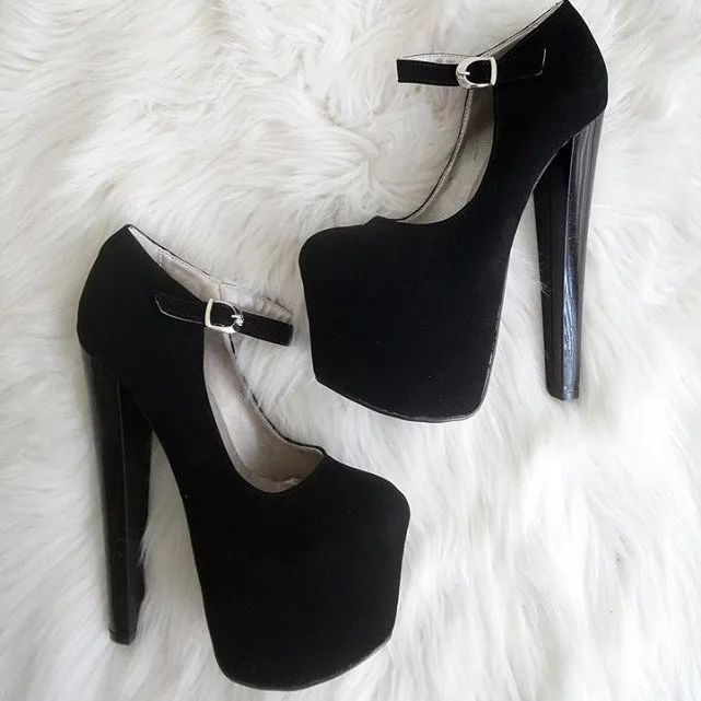 Black Faux Suede 19 cm High Heel Ankle Platforms