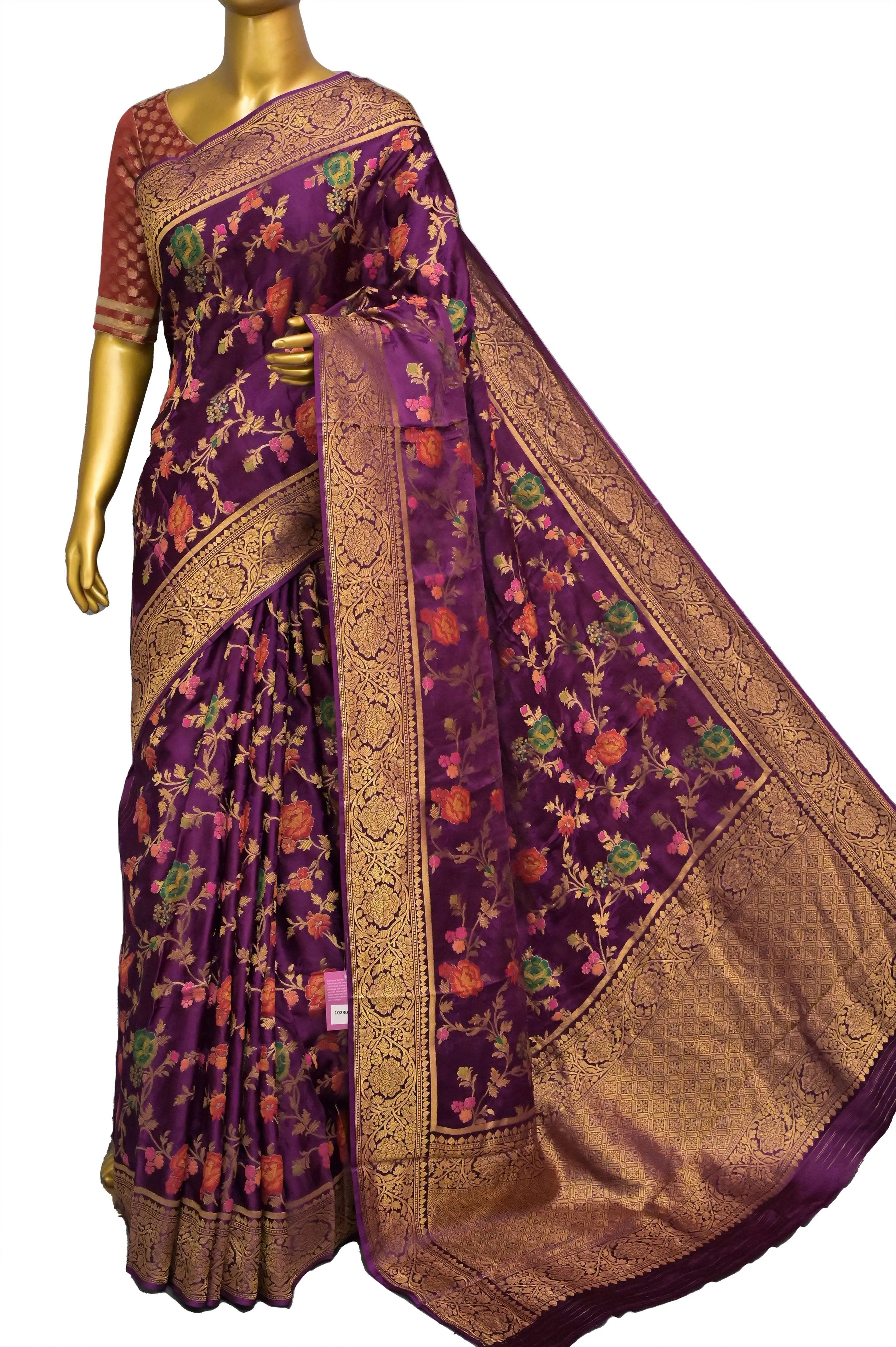 Blackcurrant Color Satin Katan Banarasi Saree with Meenakari Work