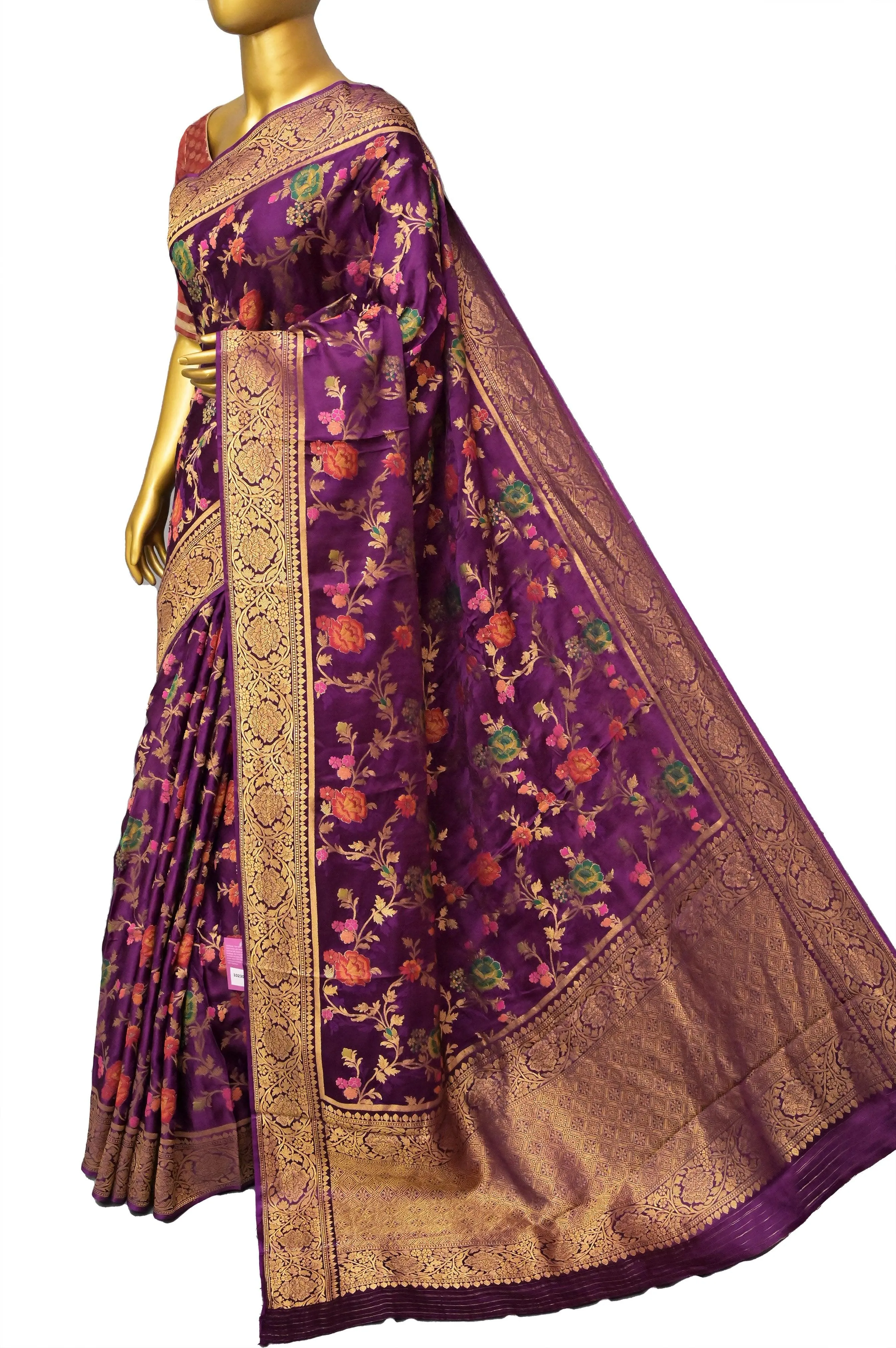 Blackcurrant Color Satin Katan Banarasi Saree with Meenakari Work