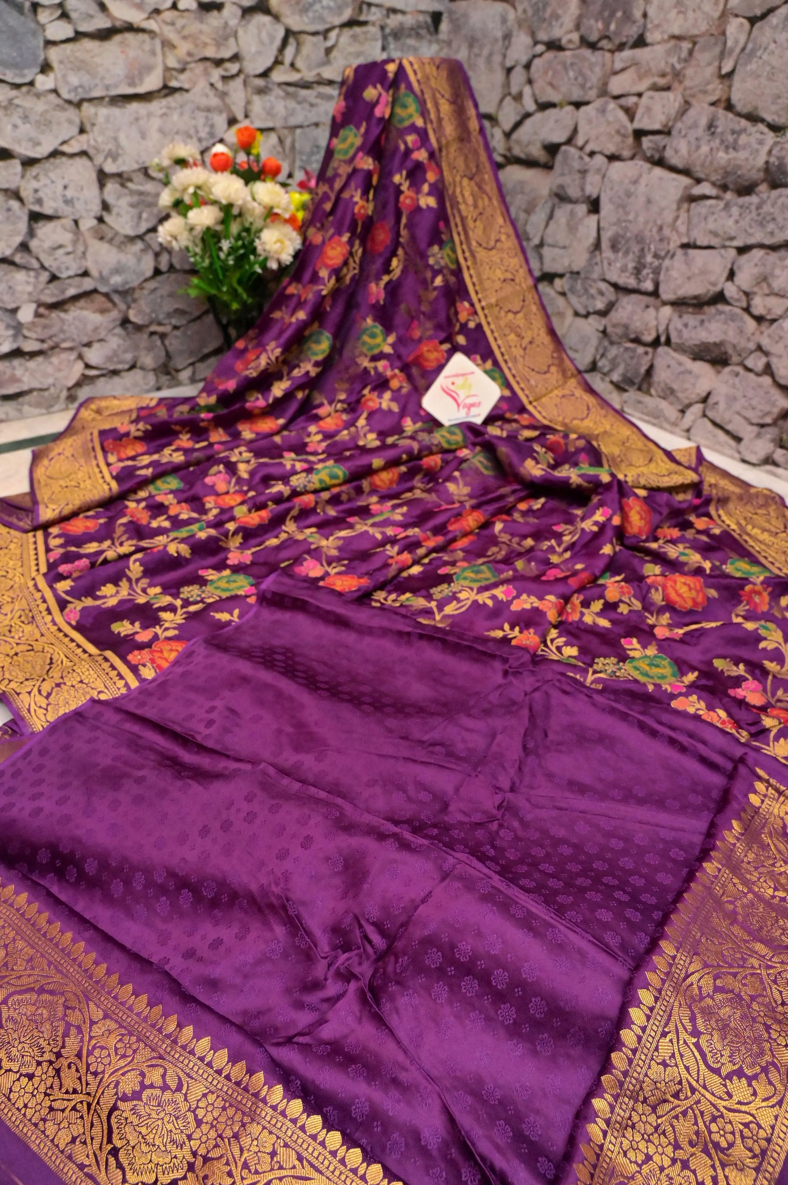 Blackcurrant Color Satin Katan Banarasi Saree with Meenakari Work