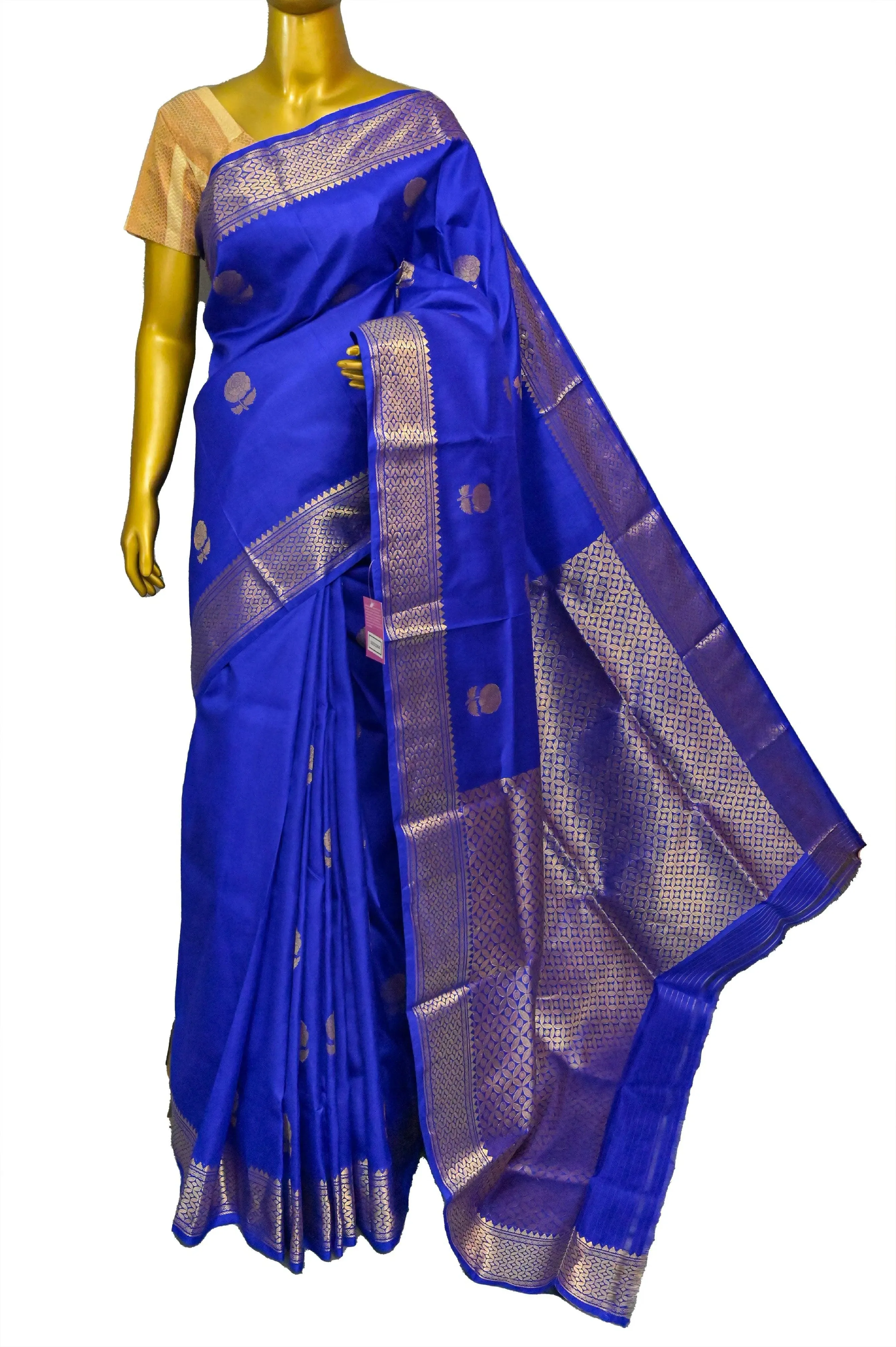 Blue Color Baluchari Silk Saree with Rose Motif