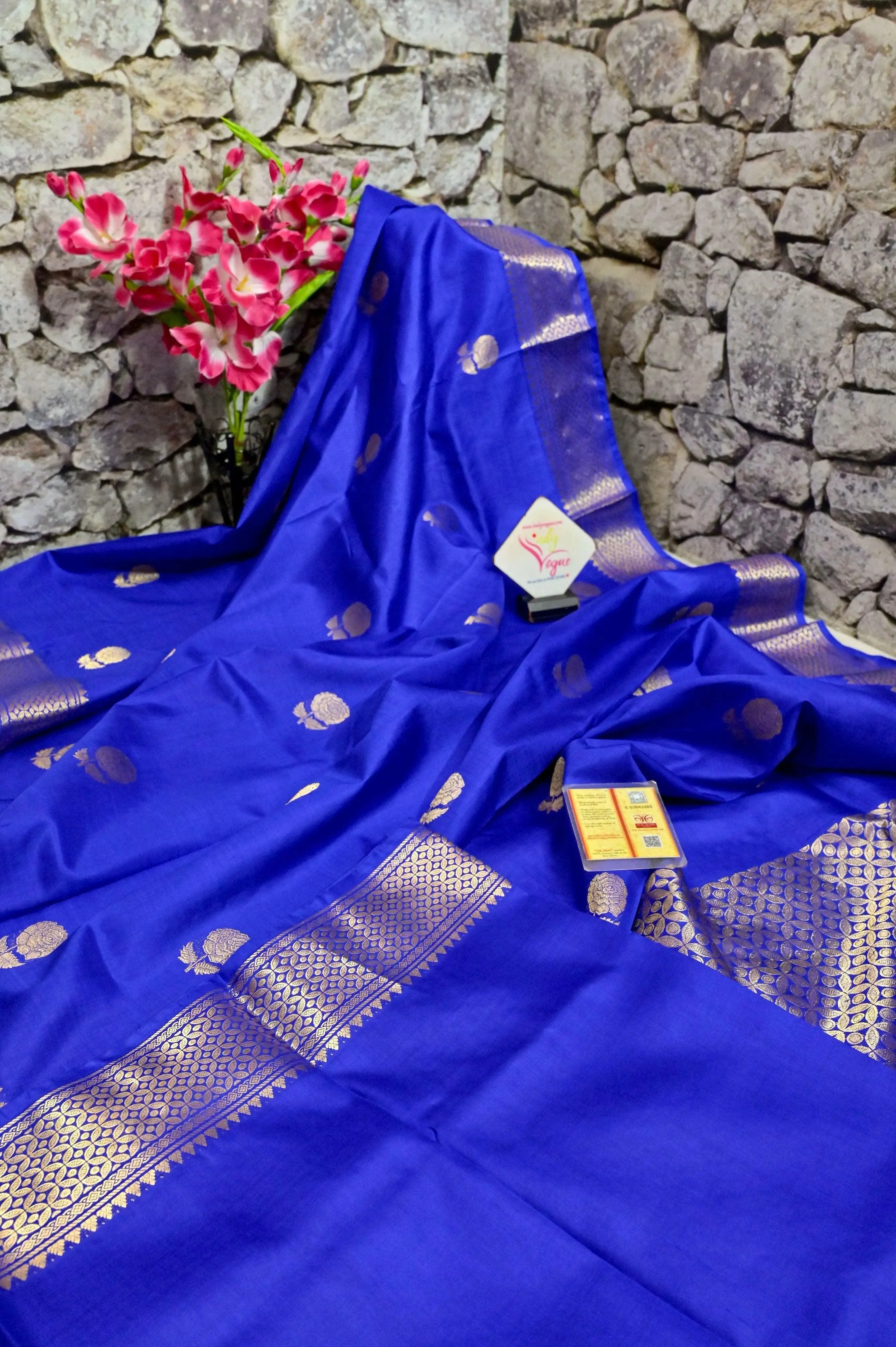 Blue Color Baluchari Silk Saree with Rose Motif