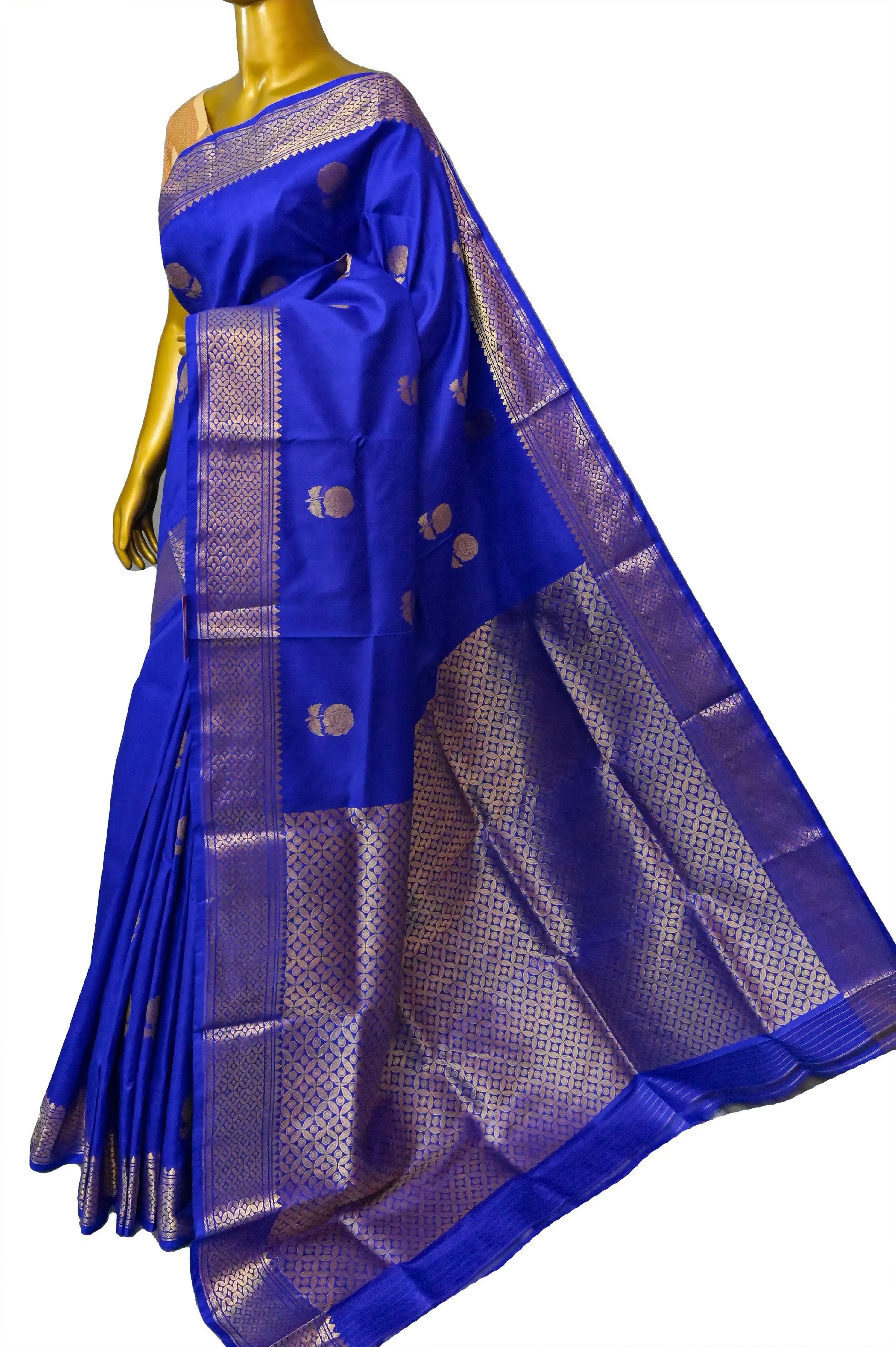 Blue Color Baluchari Silk Saree with Rose Motif