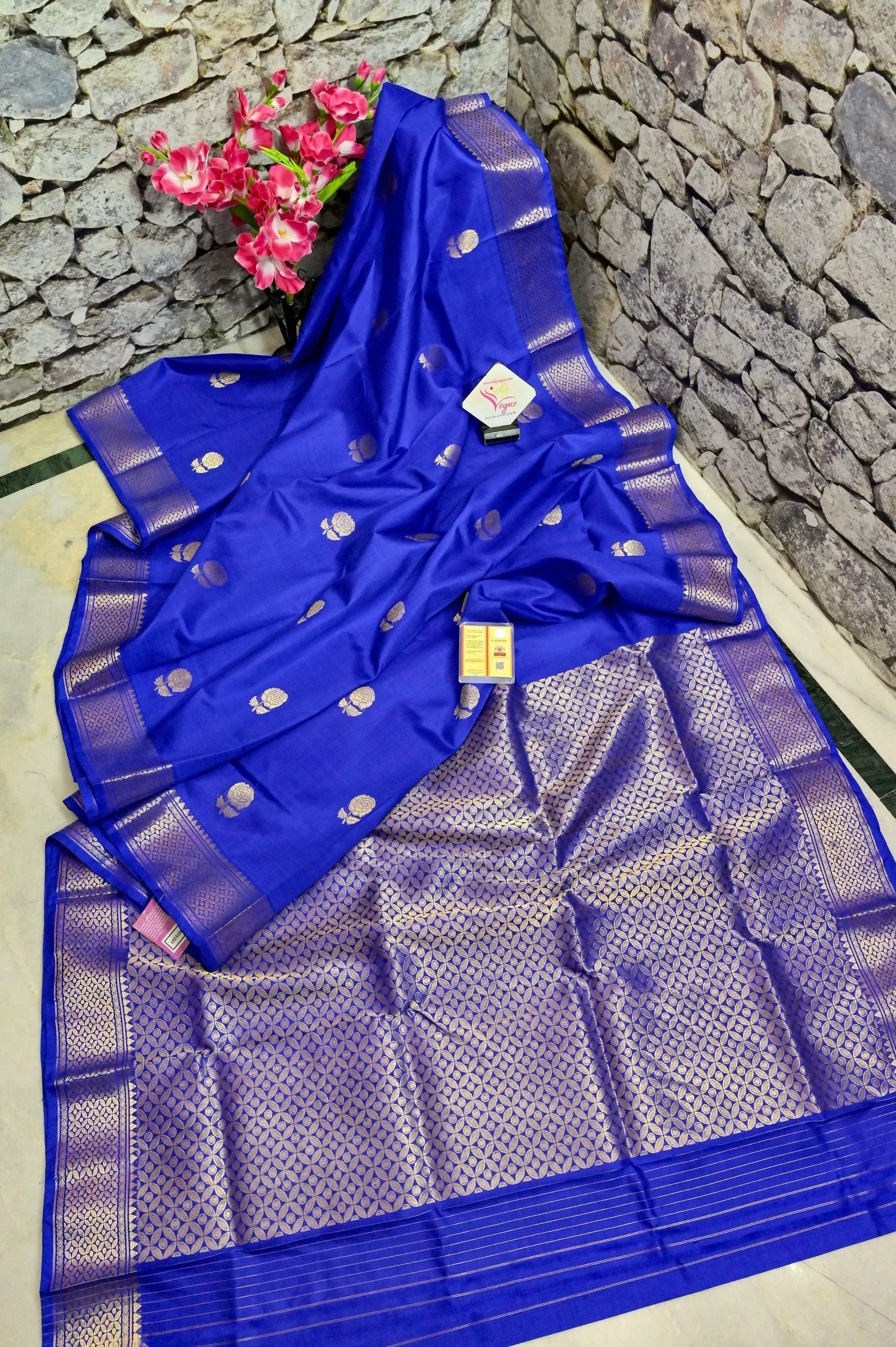 Blue Color Baluchari Silk Saree with Rose Motif