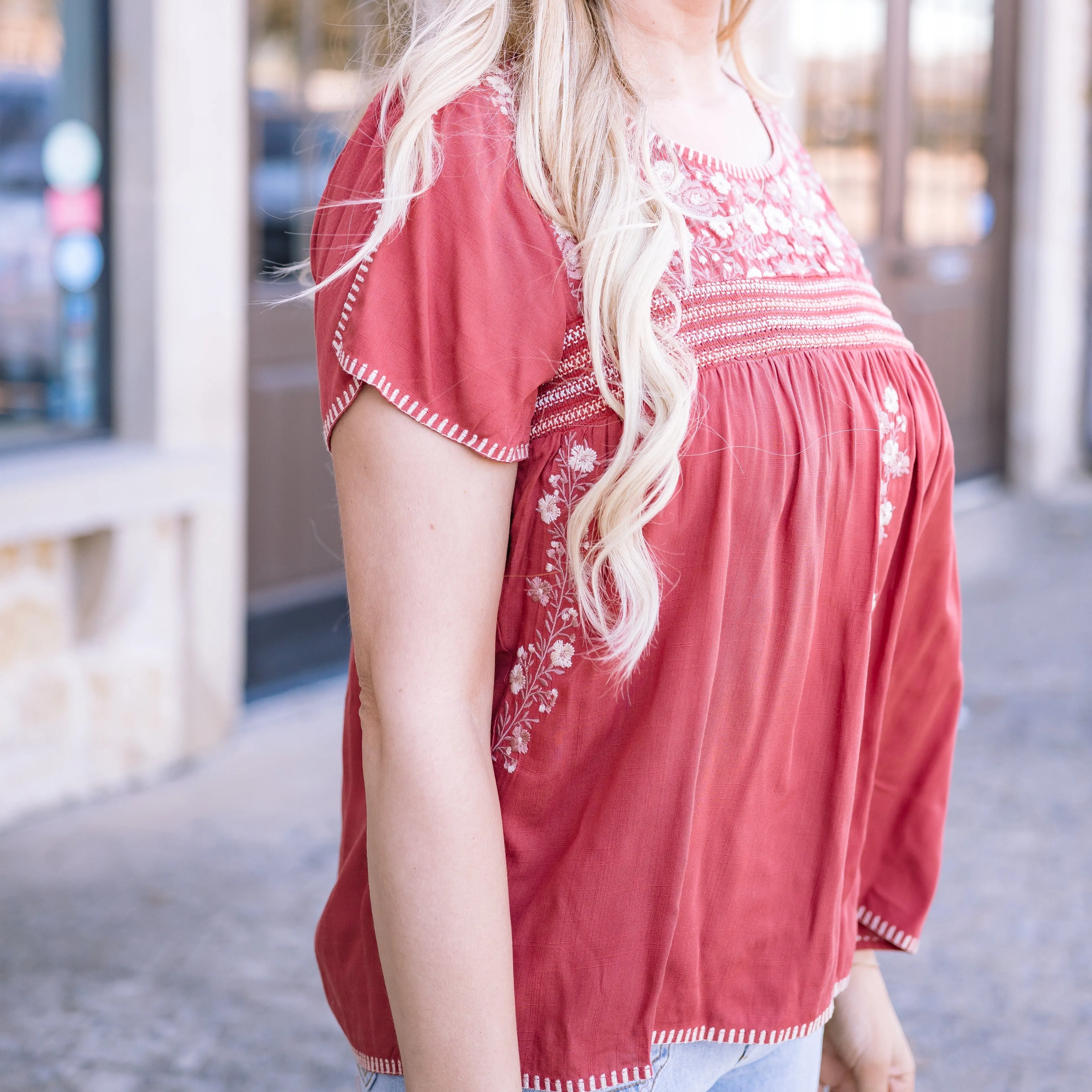 Breezy Boho Floral Embroidery Flowy Blouse