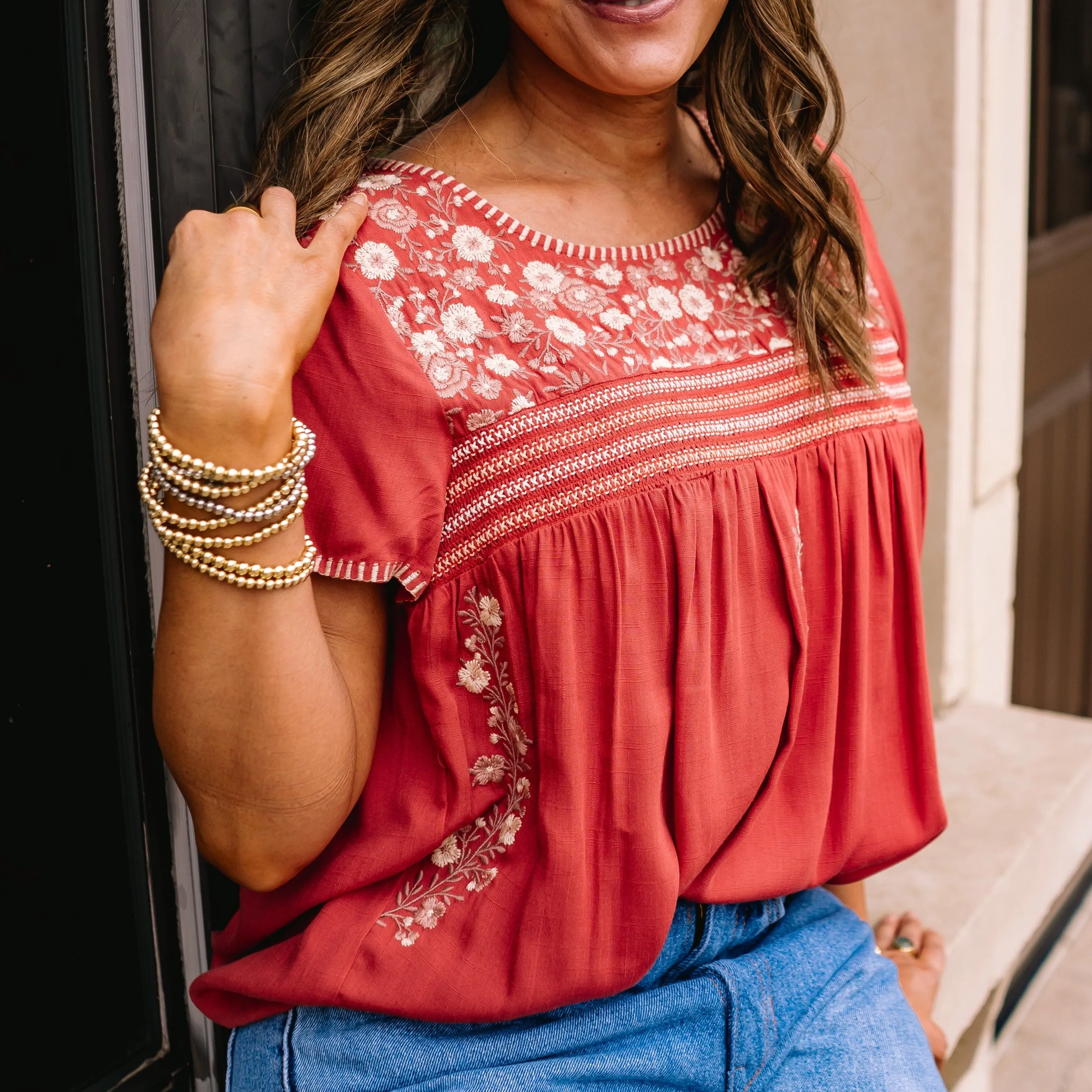 Breezy Boho Floral Embroidery Flowy Blouse