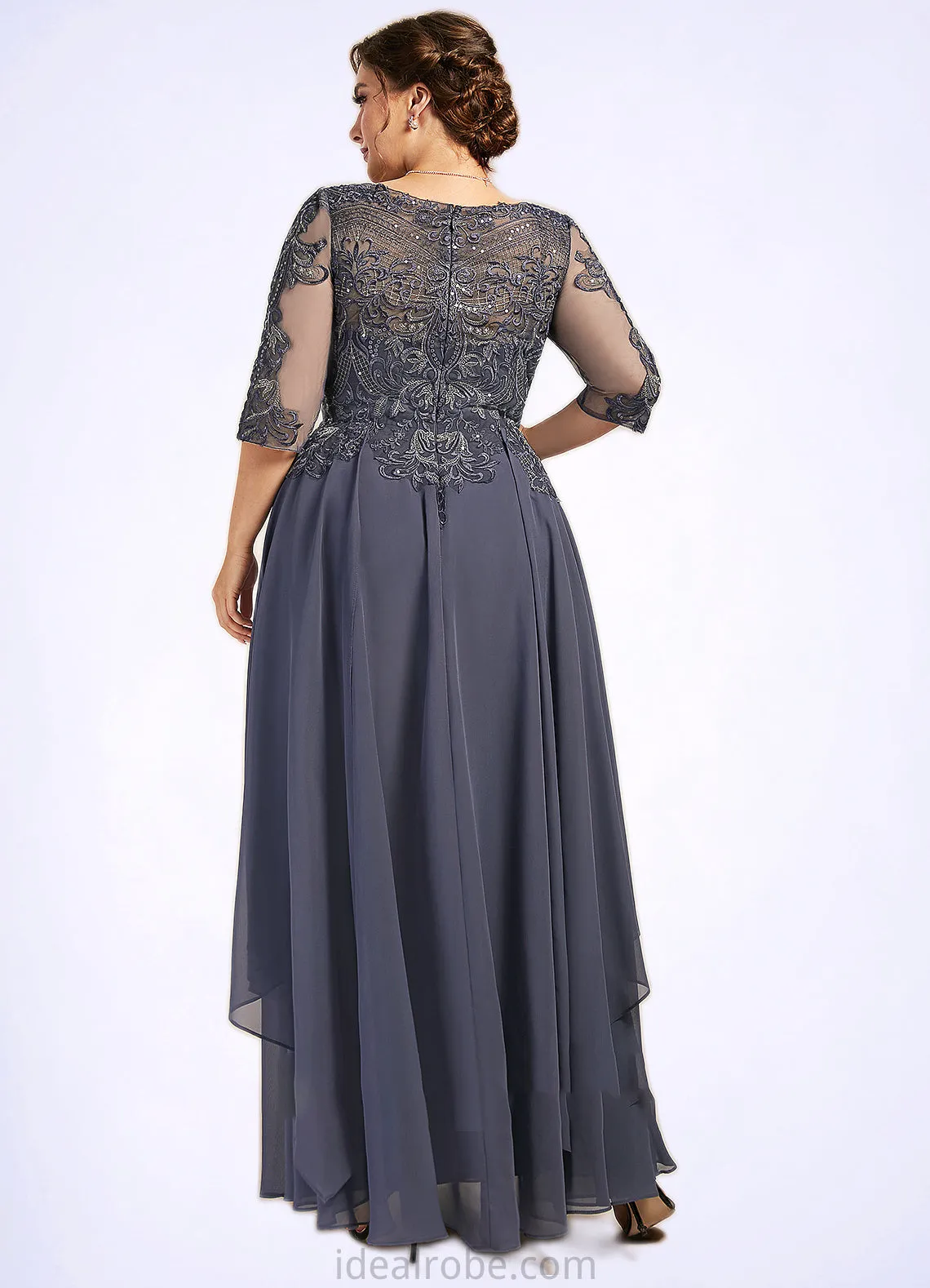 Cali A-Line Scoop Neck Ankle-Length Chiffon Lace Mother of the Bride Dress With Cascading Ruffles STK126P0014698