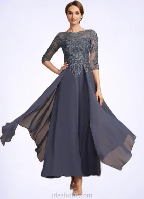 Cali A-Line Scoop Neck Ankle-Length Chiffon Lace Mother of the Bride Dress With Cascading Ruffles STK126P0014698