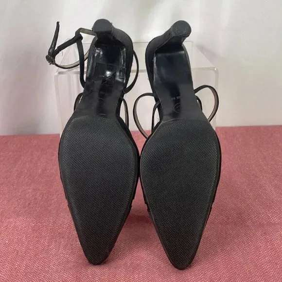 Chanel Black Satin Heeled Sling Back As Is