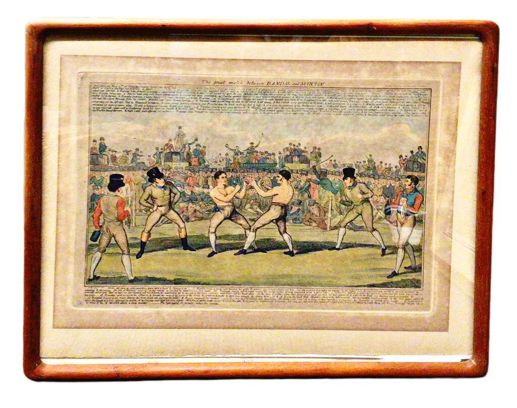 Cruikshank, "The Great Match Between Randal and Martin". Hand-Colored Print, early 19th c.