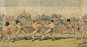 Cruikshank, "The Great Match Between Randal and Martin". Hand-Colored Print, early 19th c.