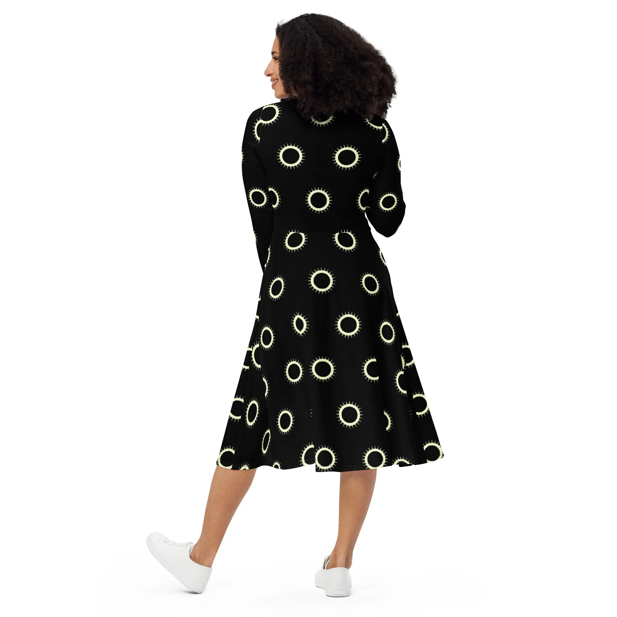 Disc Pattern long sleeve midi dress