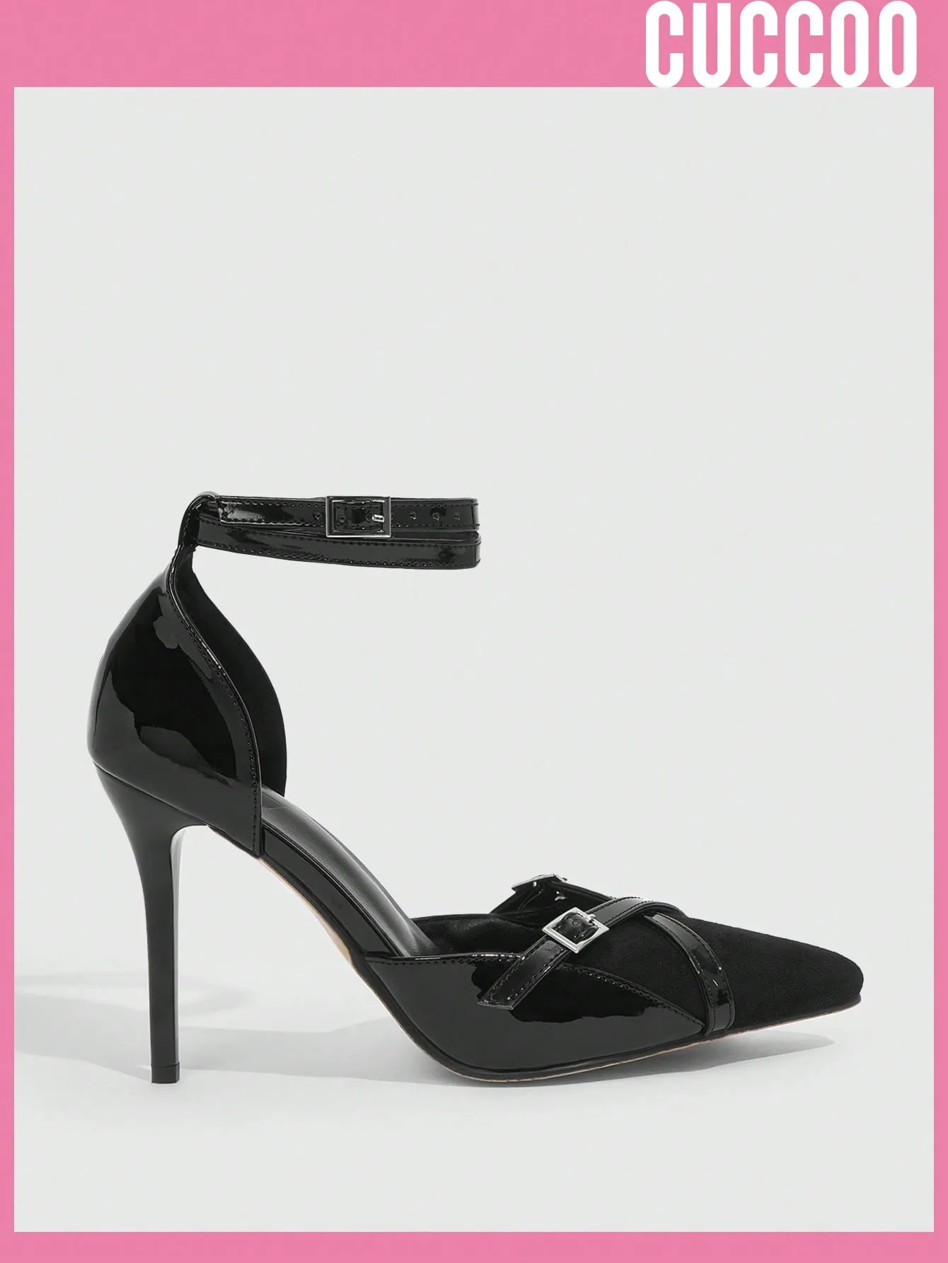 Fashionable Woman Shoes High Heel Pumps With Black Straps & Buckle Design On Ankle For Spring And Summer