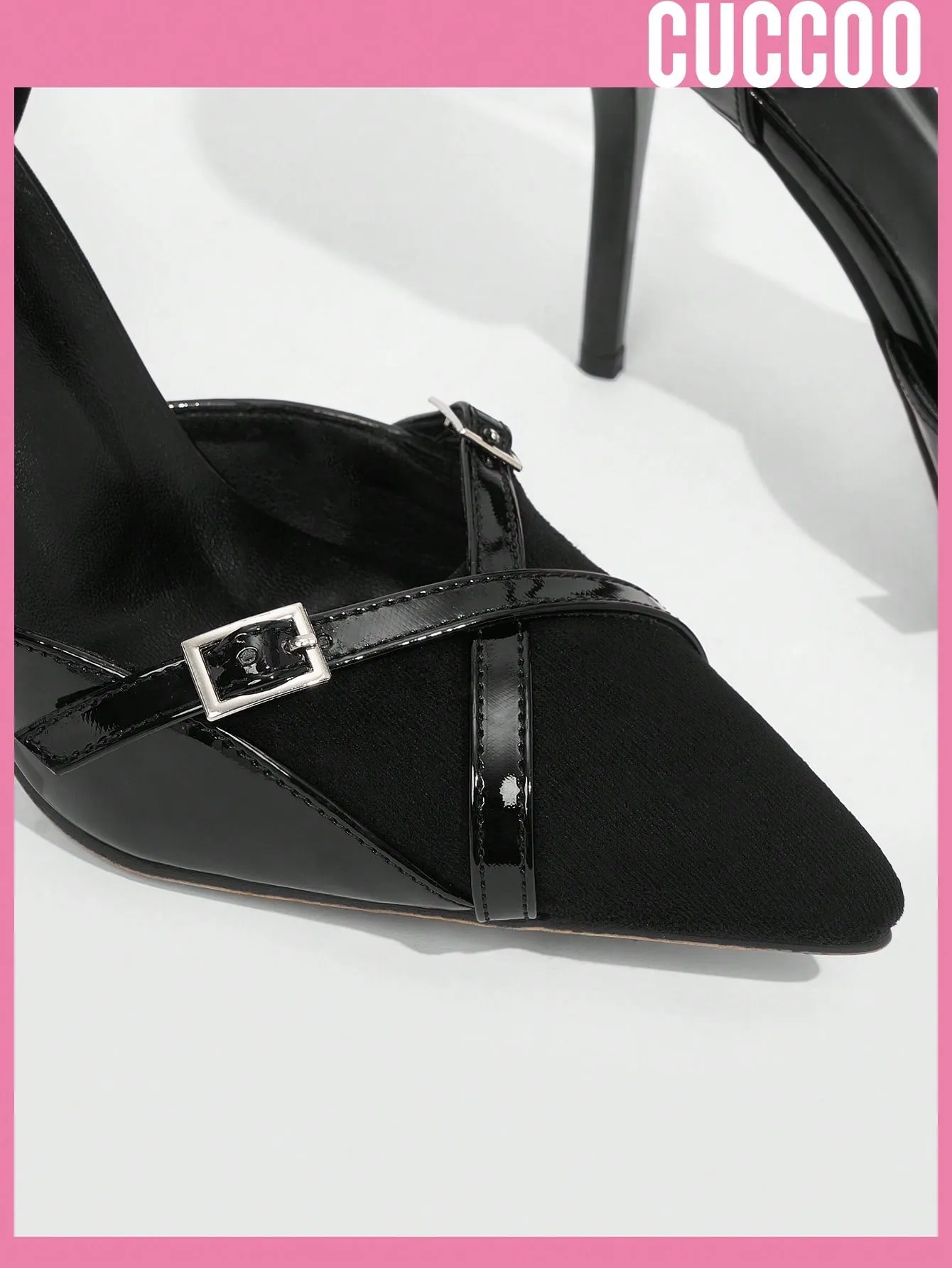 Fashionable Woman Shoes High Heel Pumps With Black Straps & Buckle Design On Ankle For Spring And Summer