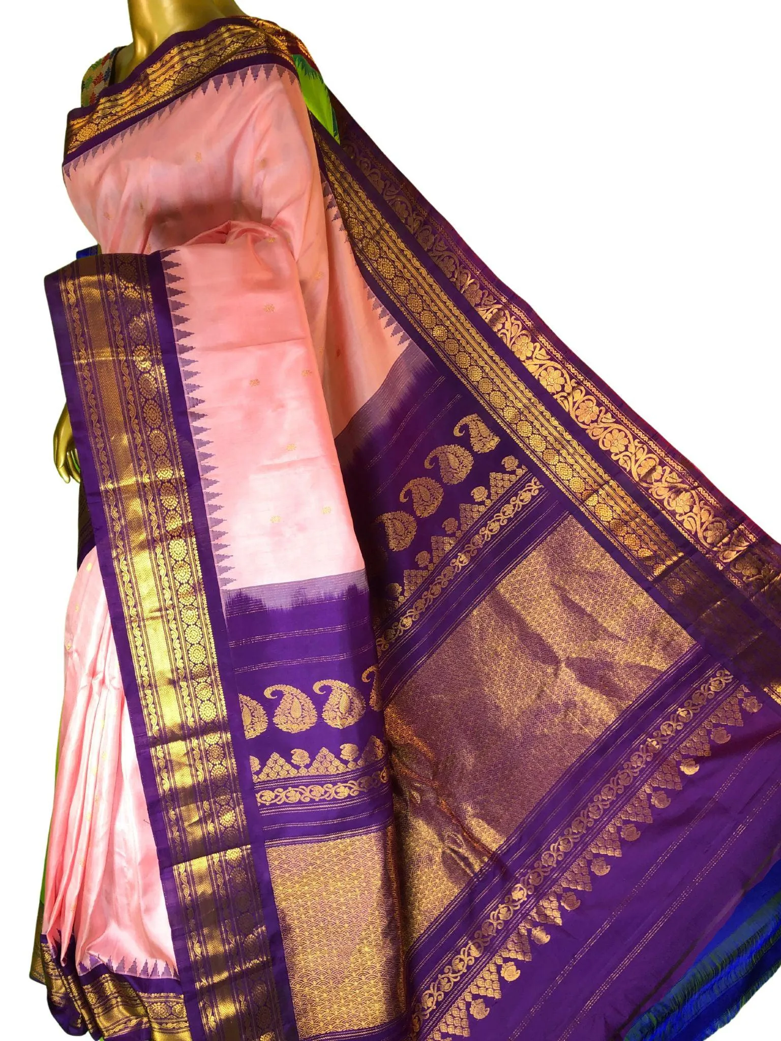 French Pink Color Pure Gadwal Silk Saree