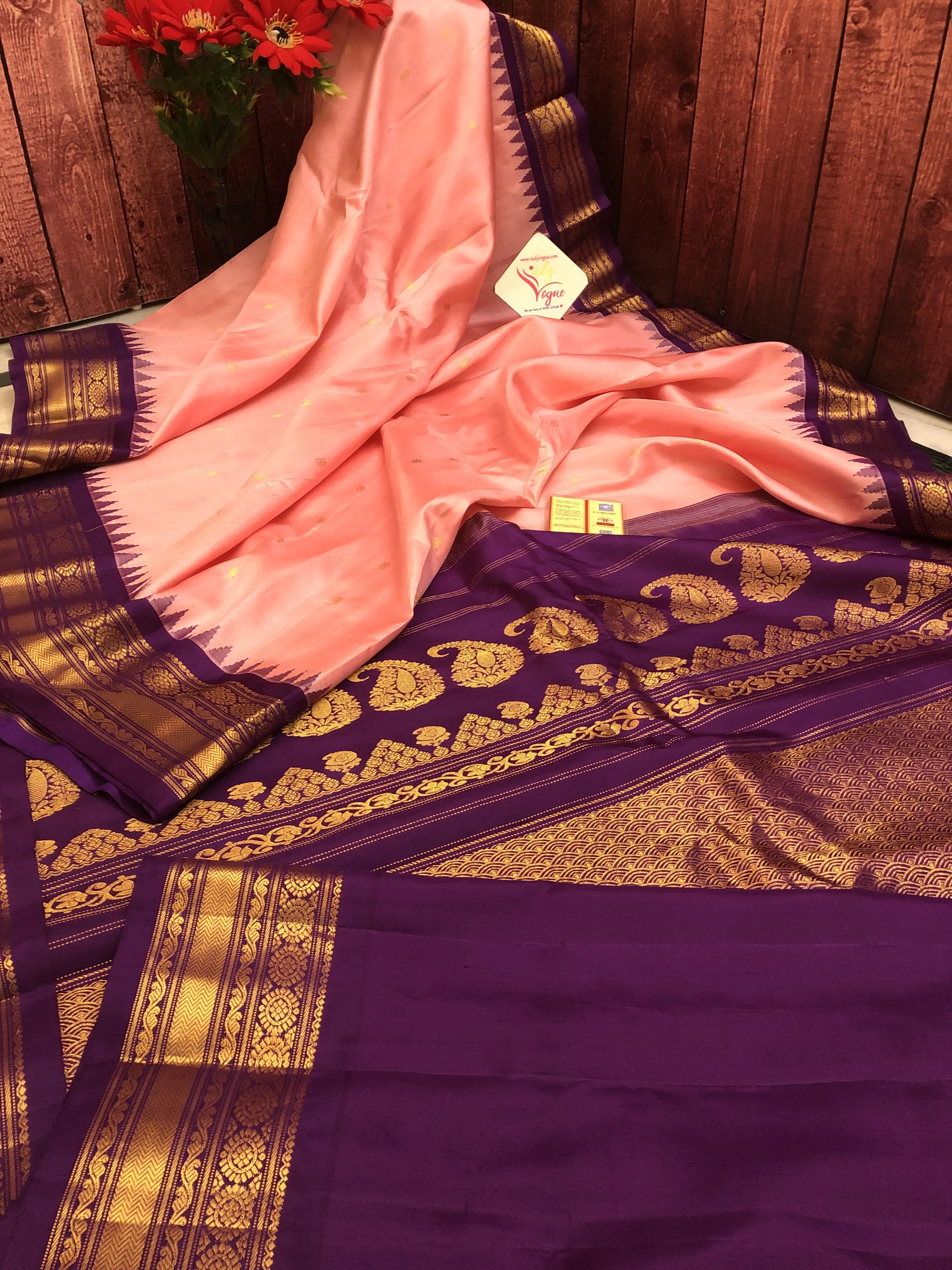 French Pink Color Pure Gadwal Silk Saree