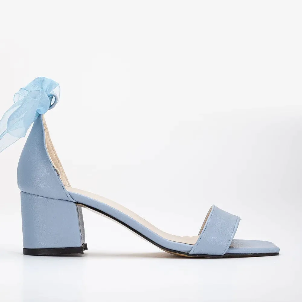 Hera Vegan Leather Ribbon Heeled Sandals | Baby Blue