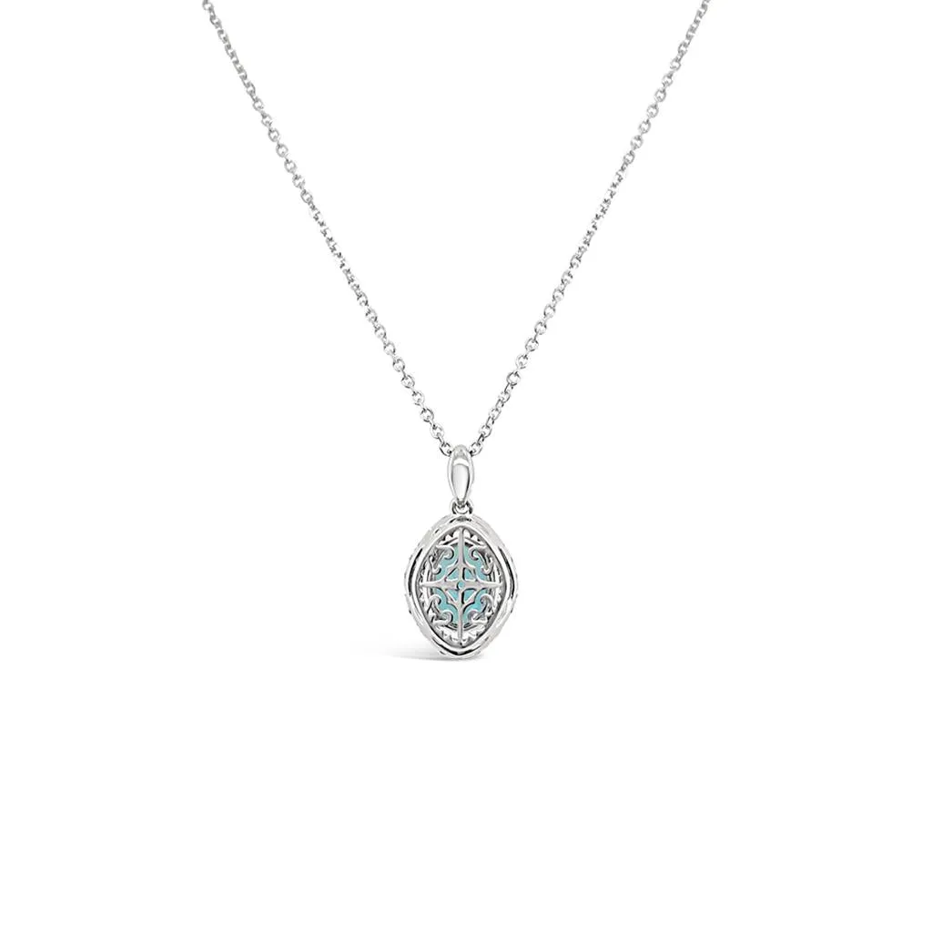 Irisa by Martin Binder Blue Zircon & Diamond Oval Halo Necklace