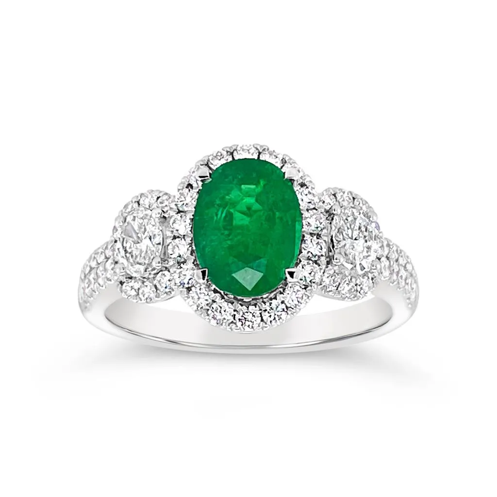 Irisa by Martin Binder Emerald & Diamond Three Stone Ring