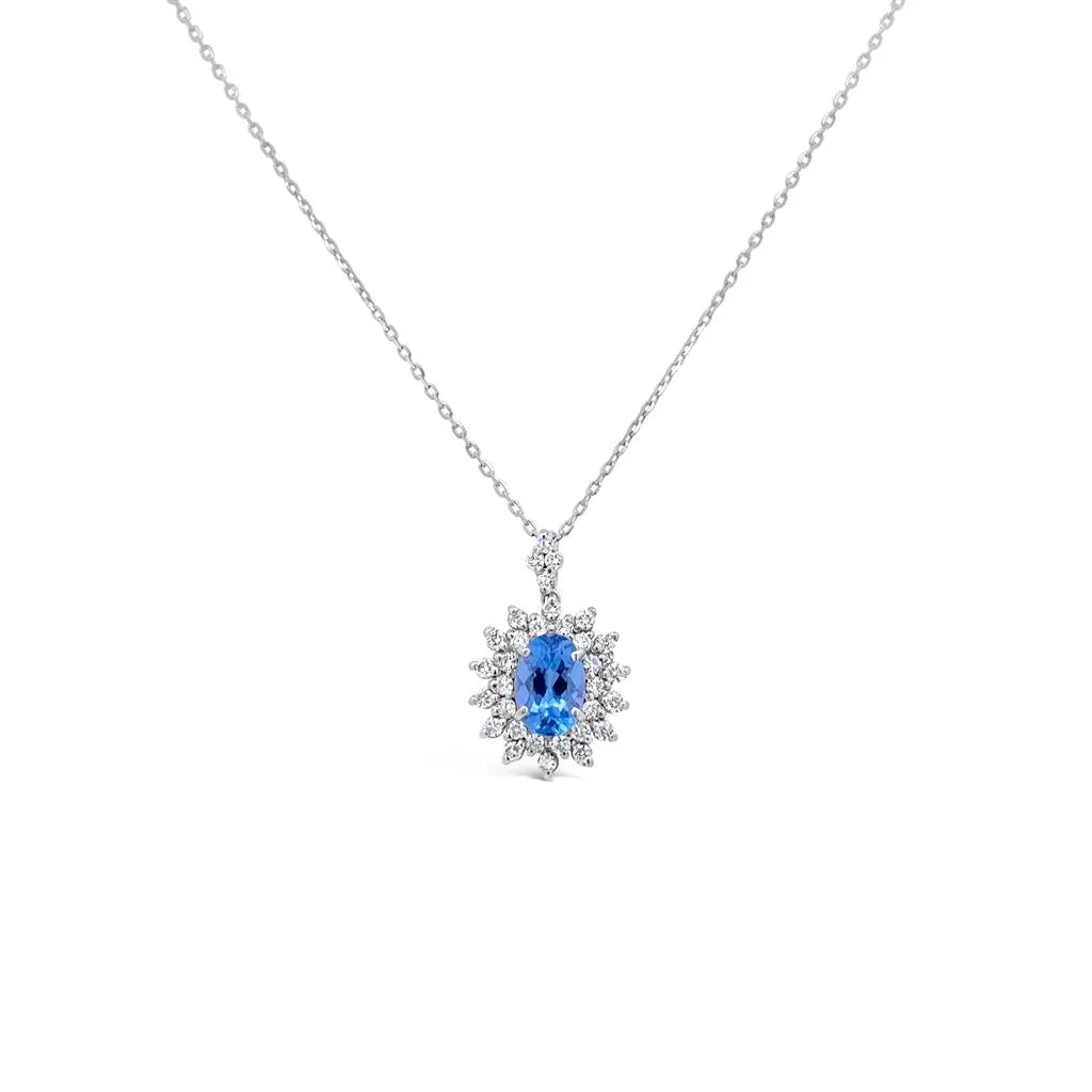 Irisa by Martin Binder Oval Aquamarine & Diamond Halo Necklace