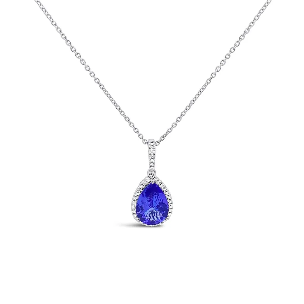 Irisa by Martin Binder Pear Tanzanite & Diamond Halo Necklace