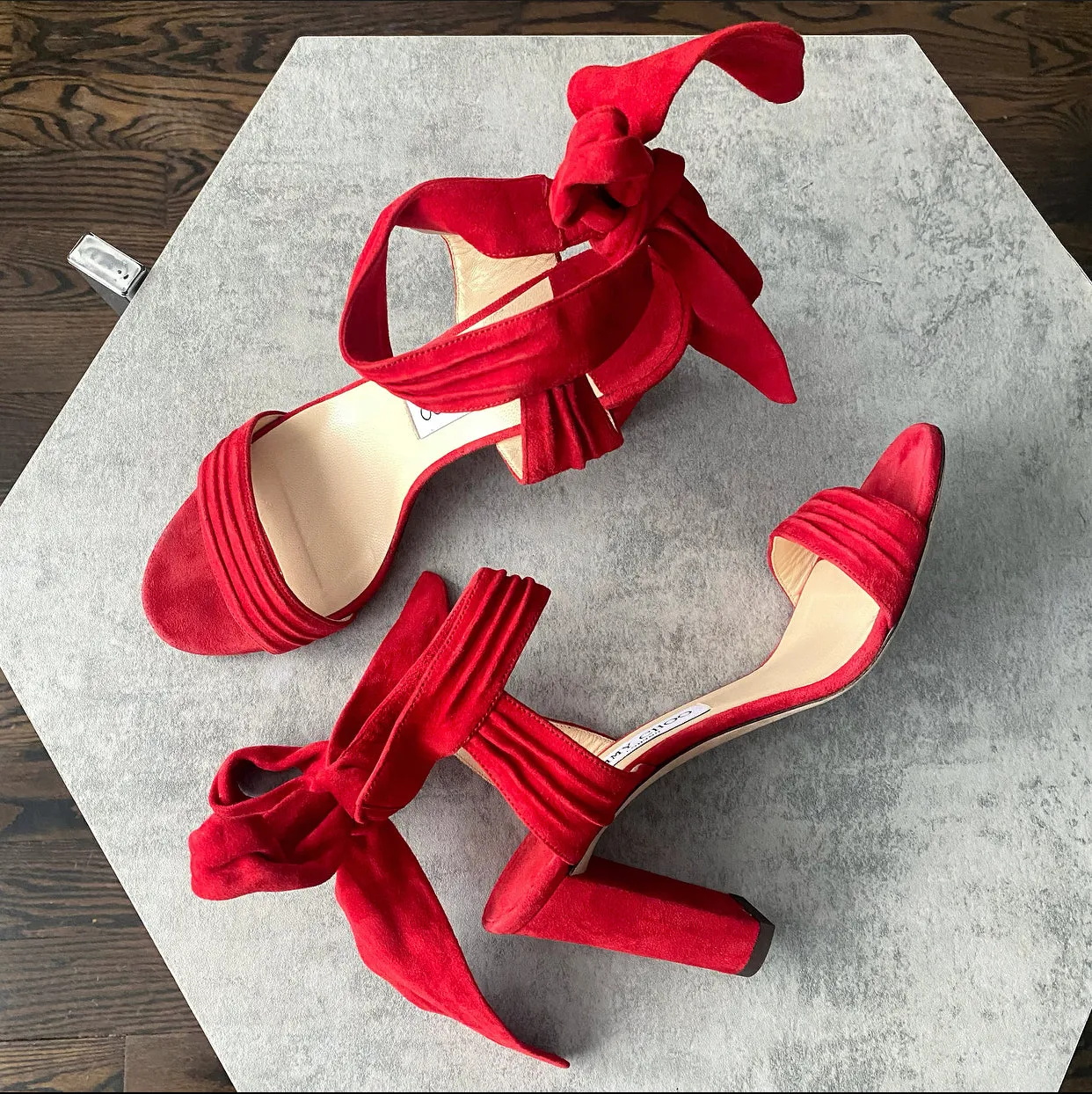 Jimmy Choo Red Suede Ankle Tie Heels - 38 (USA 7.5)