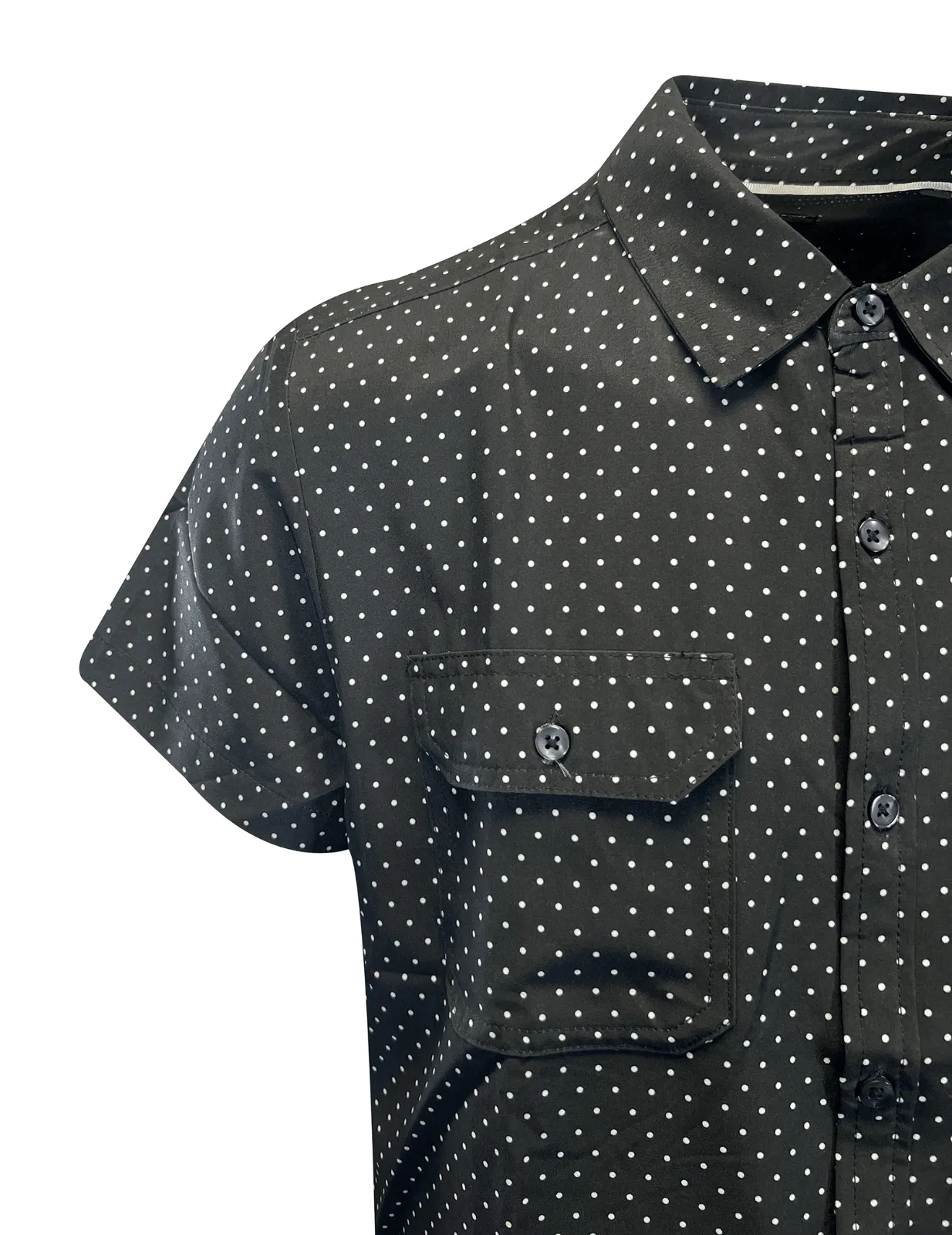 Kenneth Cole Men's Black Shirt Dotted 2 Pockets Woven Short Sleeve (S06)