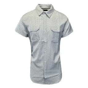 Kenneth Cole Men's White Shirt Triangle Dotted 2 Pockets Woven S/S (S04)