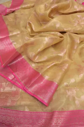 Magenta and Offwhite Color Tissue Kota Banarasi Saree with Jaal and Meenakari Work