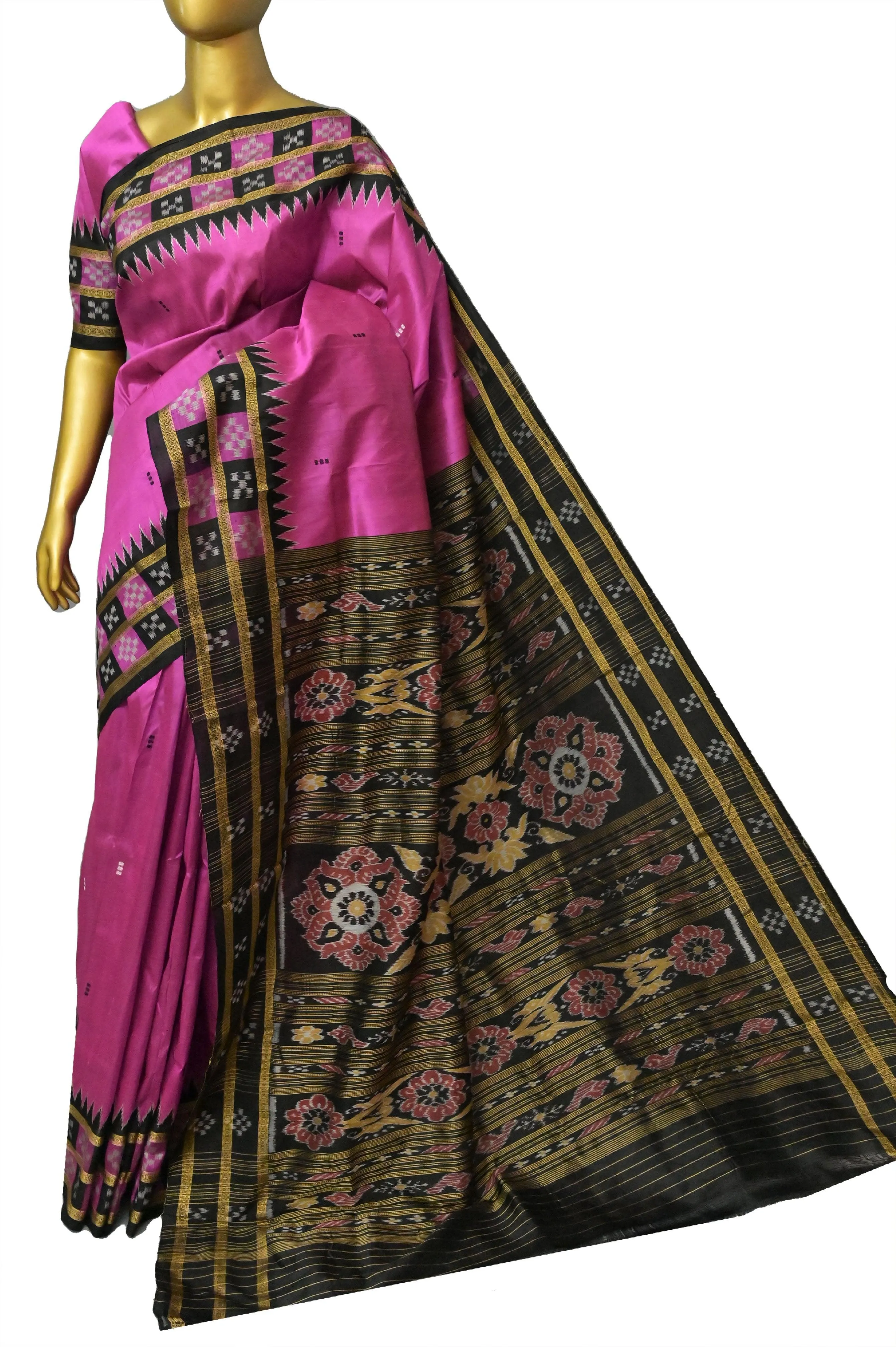 Magenta Color Sambalpuri Silk Saree with Double Pasapalli Border