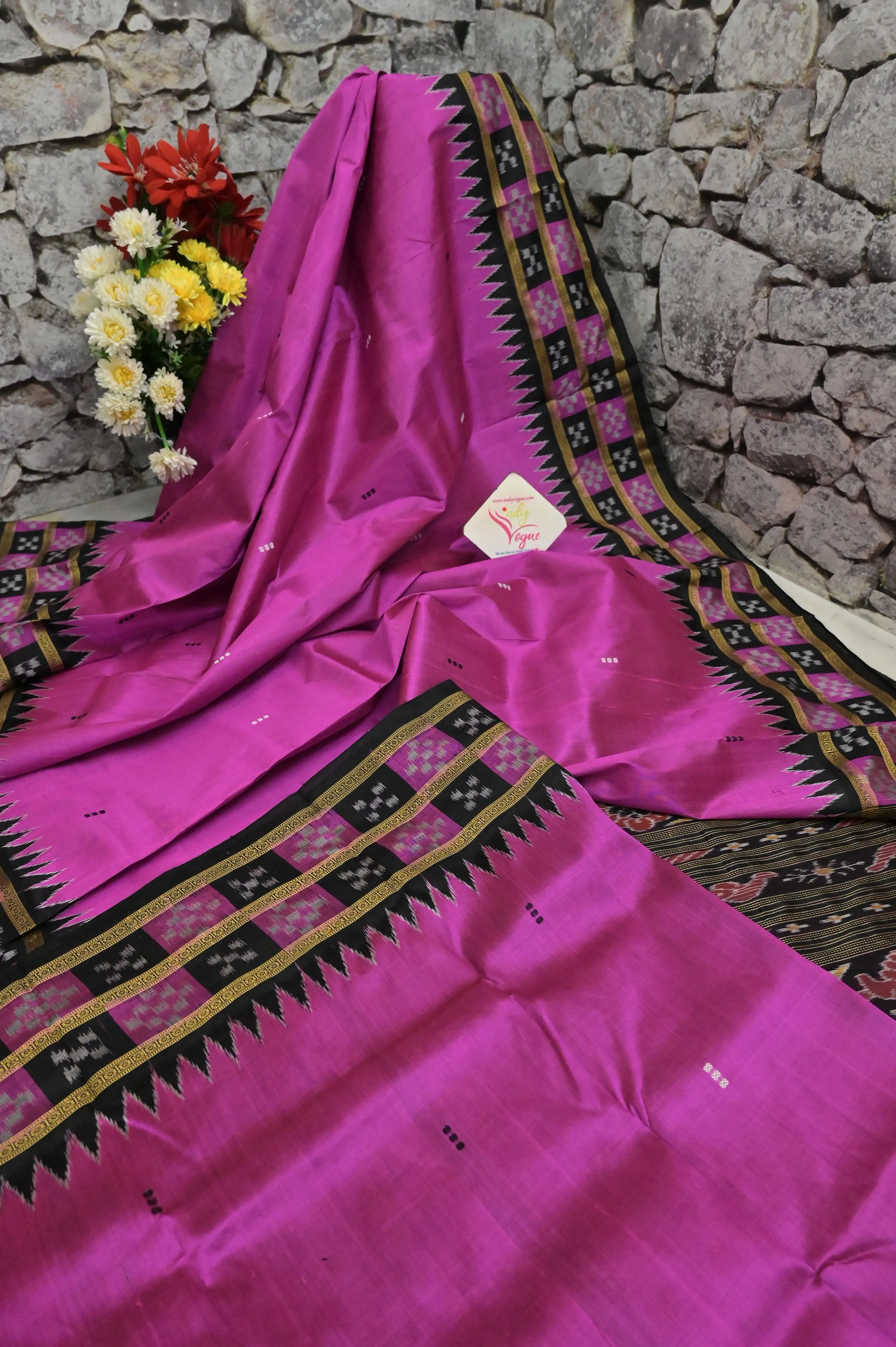 Magenta Color Sambalpuri Silk Saree with Double Pasapalli Border