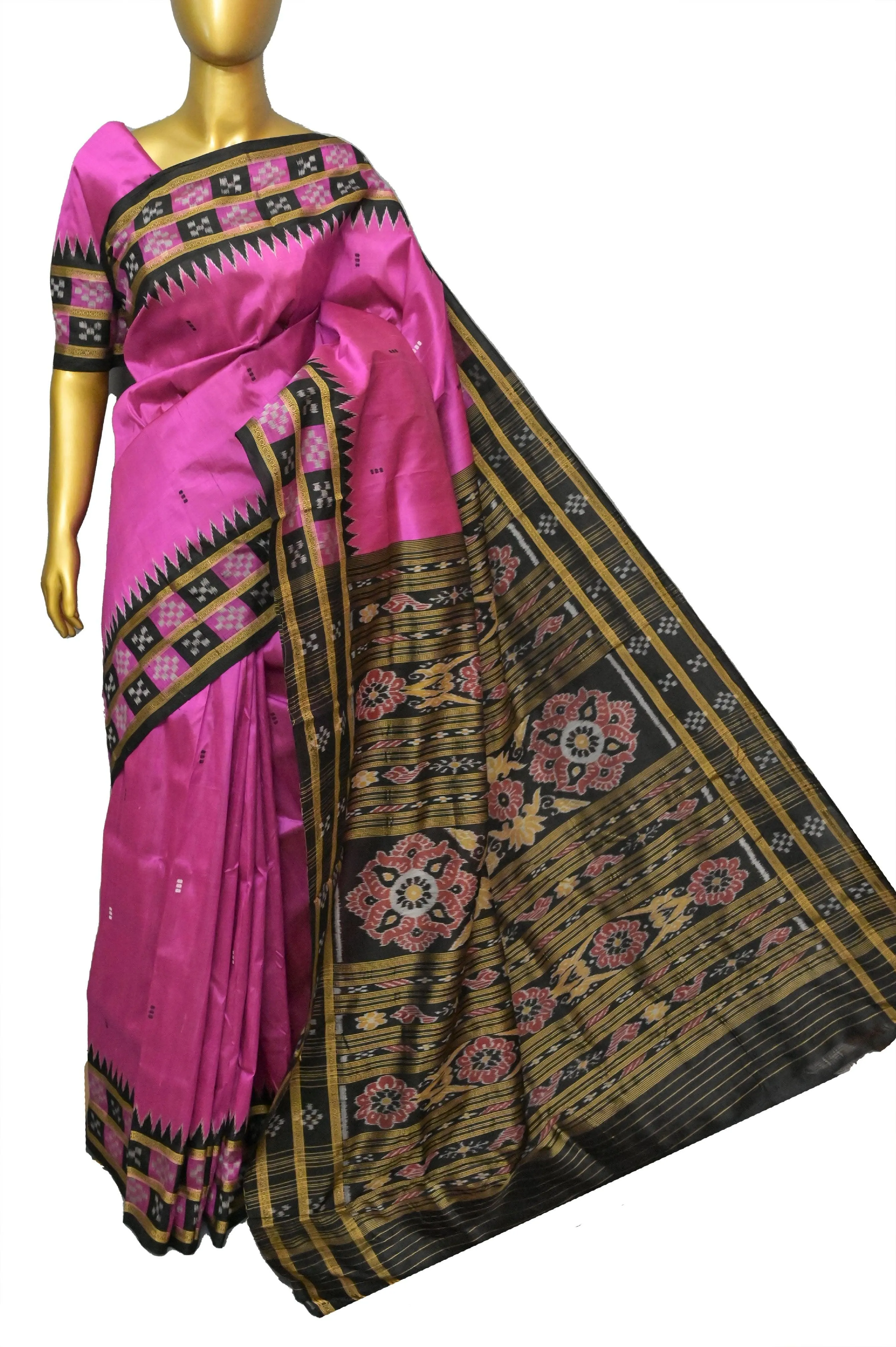 Magenta Color Sambalpuri Silk Saree with Double Pasapalli Border