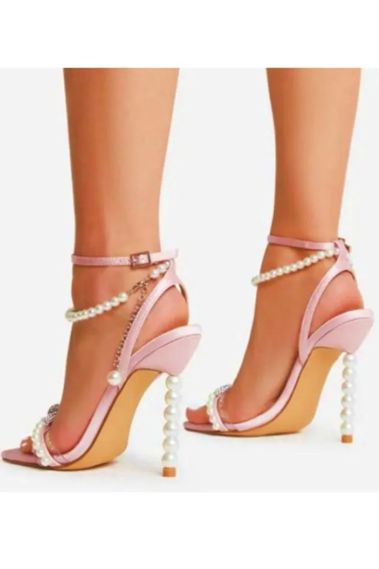 Marie Antoinette Pearl Embellished Pink Strap Heels