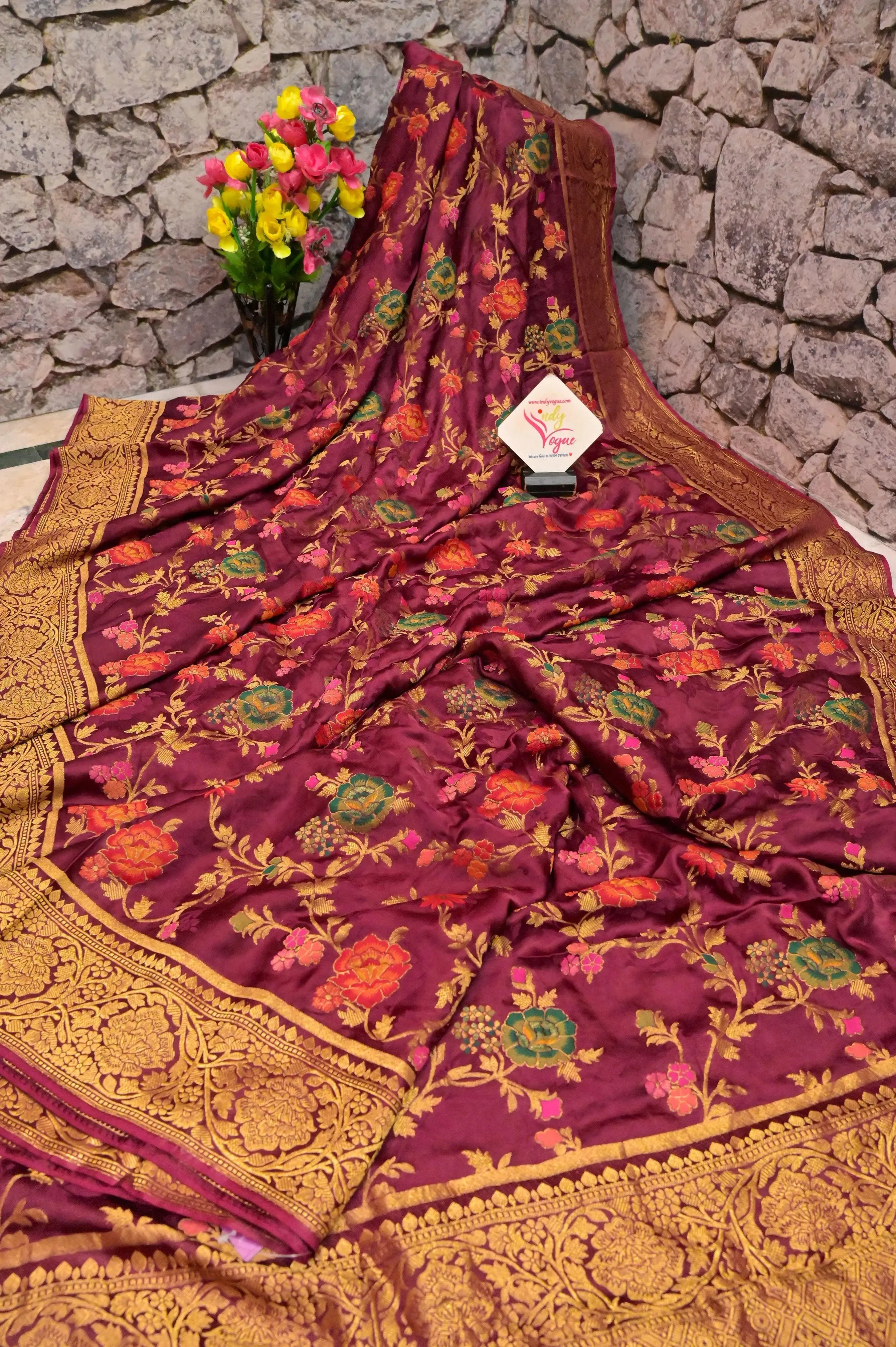 Maroon Color Satin Katan Banarasi Saree with Meenakari Zari Work