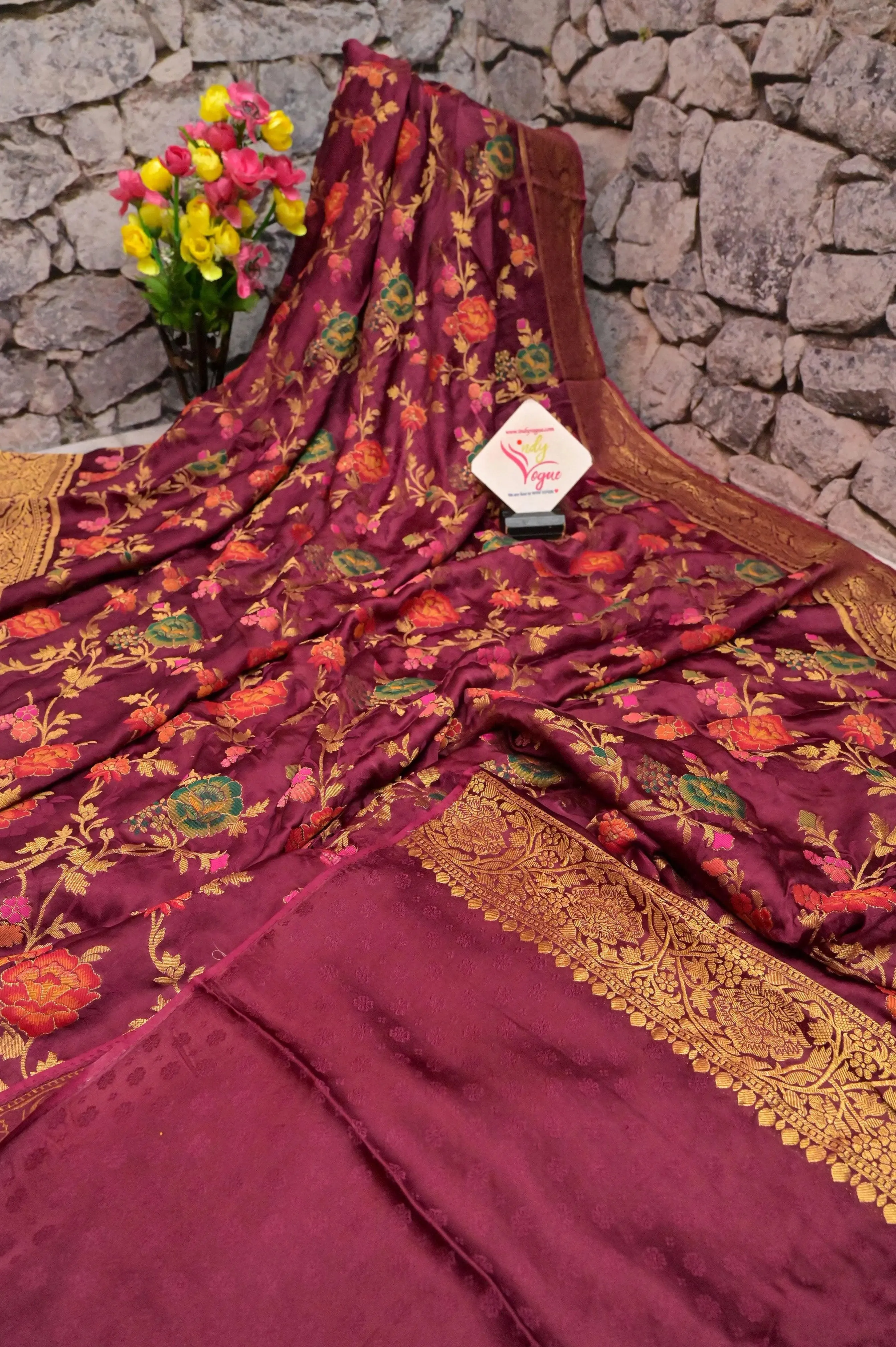 Maroon Color Satin Katan Banarasi Saree with Meenakari Zari Work