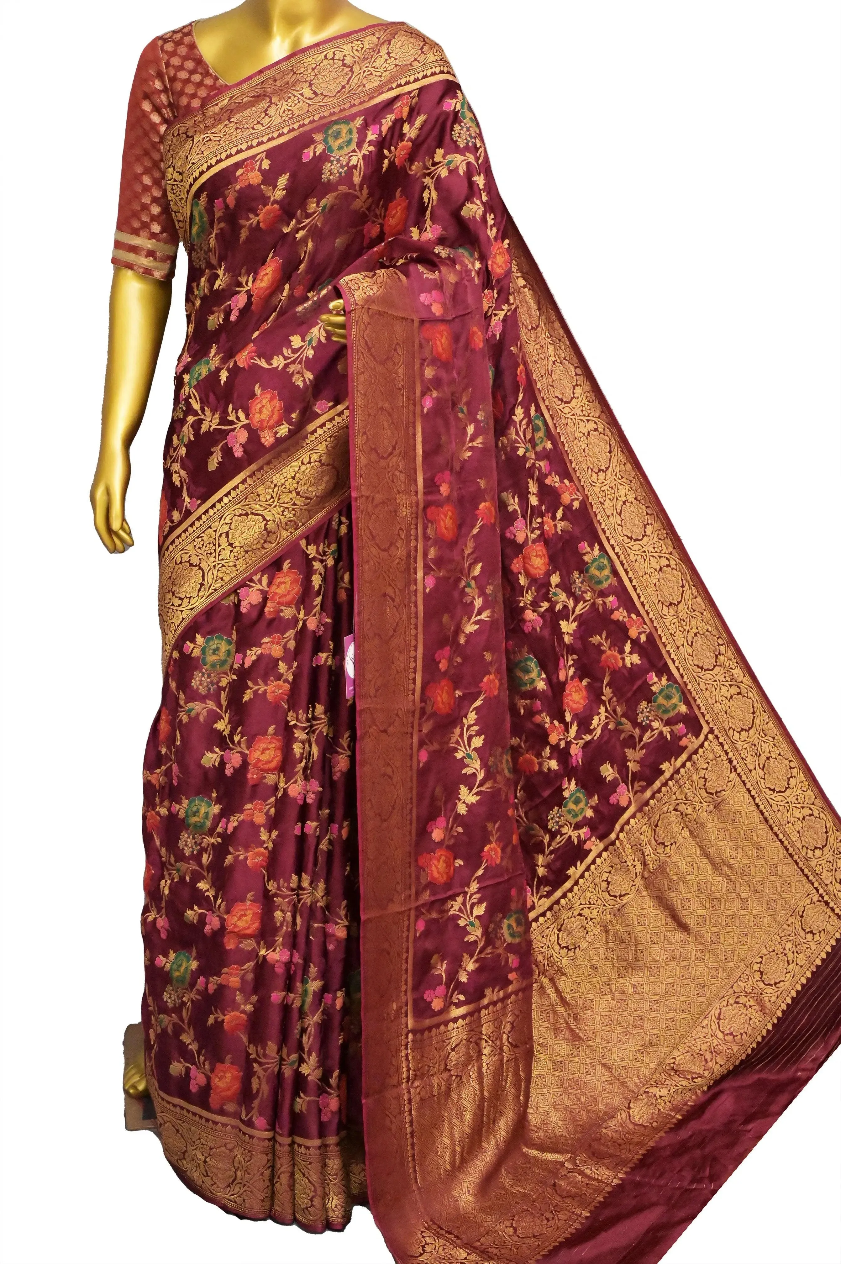 Maroon Color Satin Katan Banarasi Saree with Meenakari Zari Work