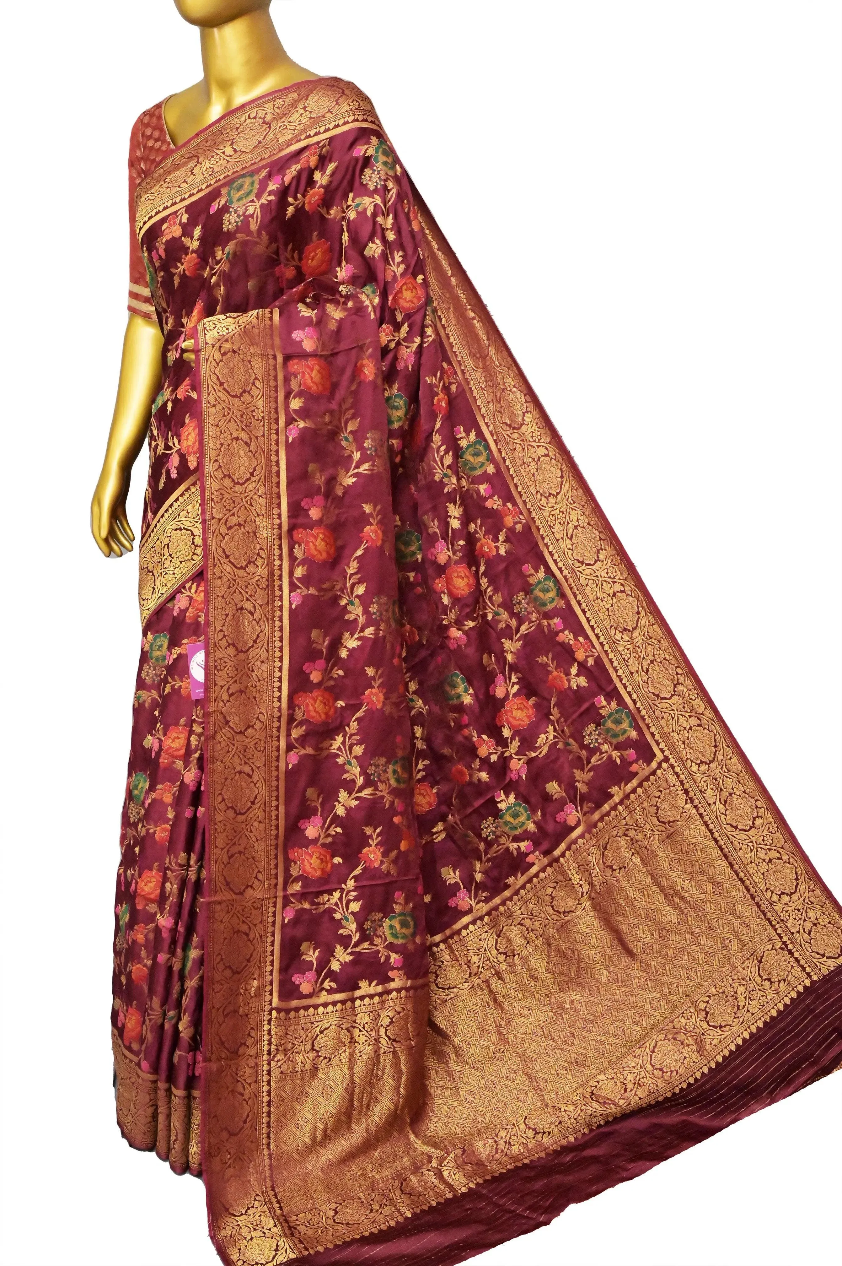 Maroon Color Satin Katan Banarasi Saree with Meenakari Zari Work