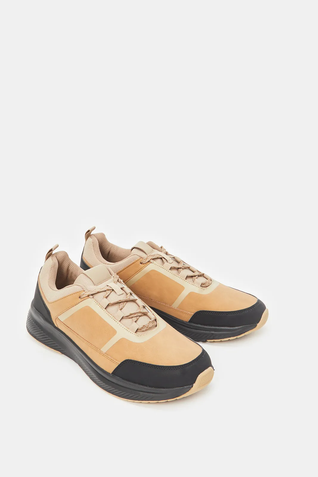 Men Beige Color Block Trainers