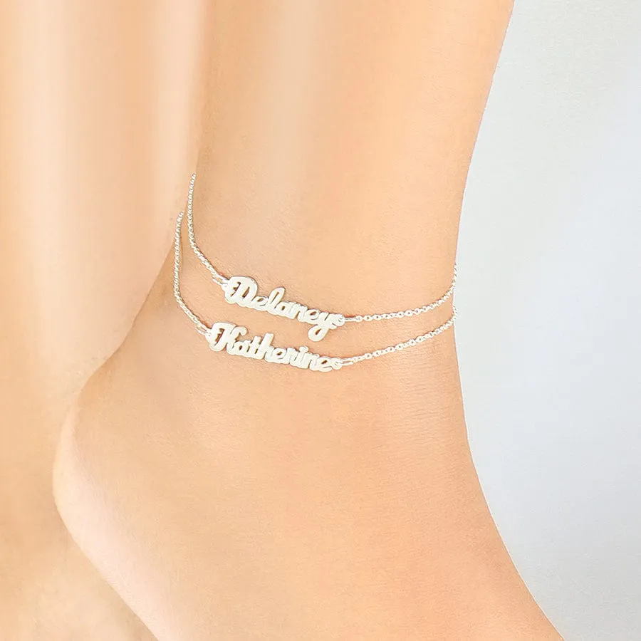 Mini Name Plate Ankle Bracelets