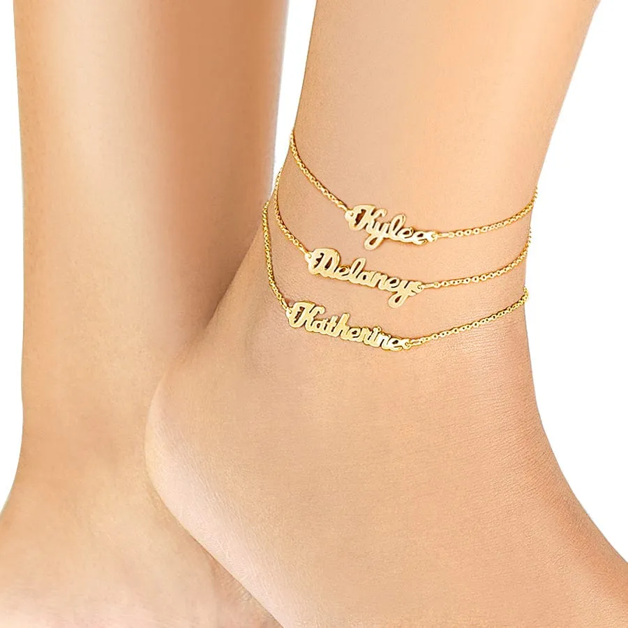 Mini Name Plate Ankle Bracelets