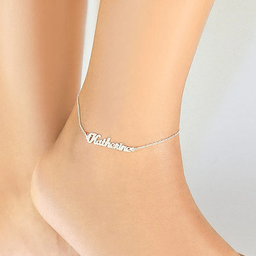 Mini Name Plate Ankle Bracelets