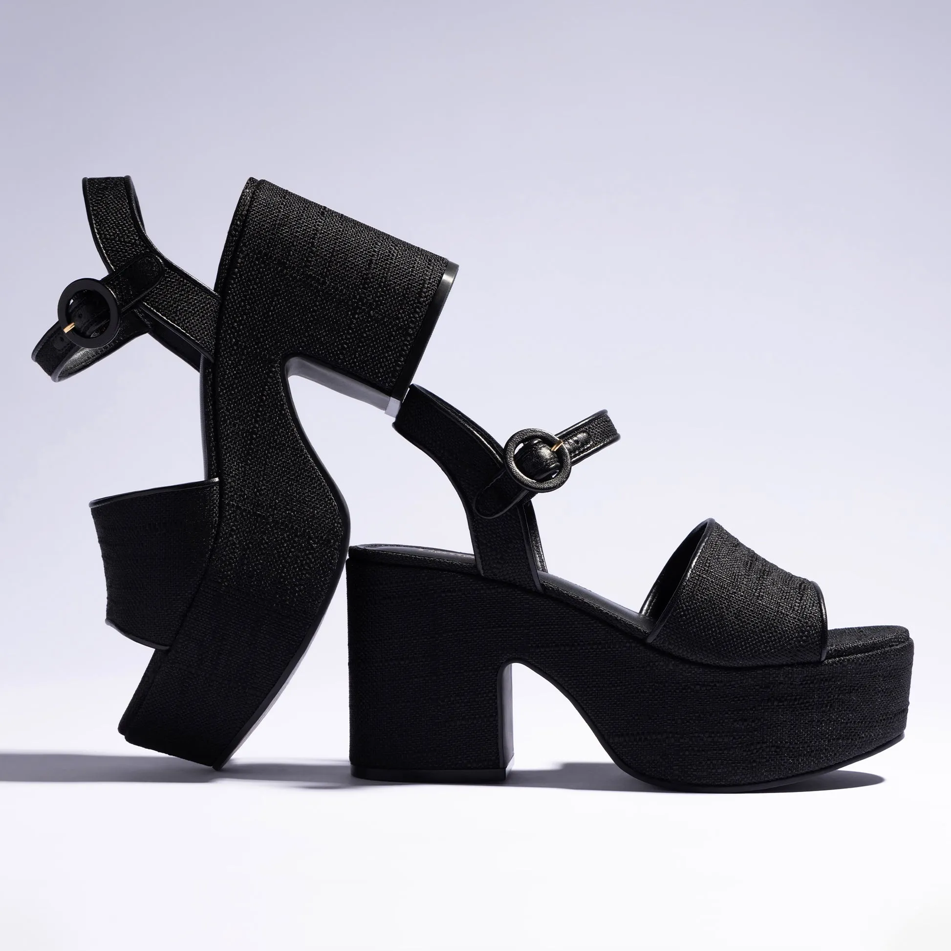 Miso Platform Strap Sandal In Black Raffia