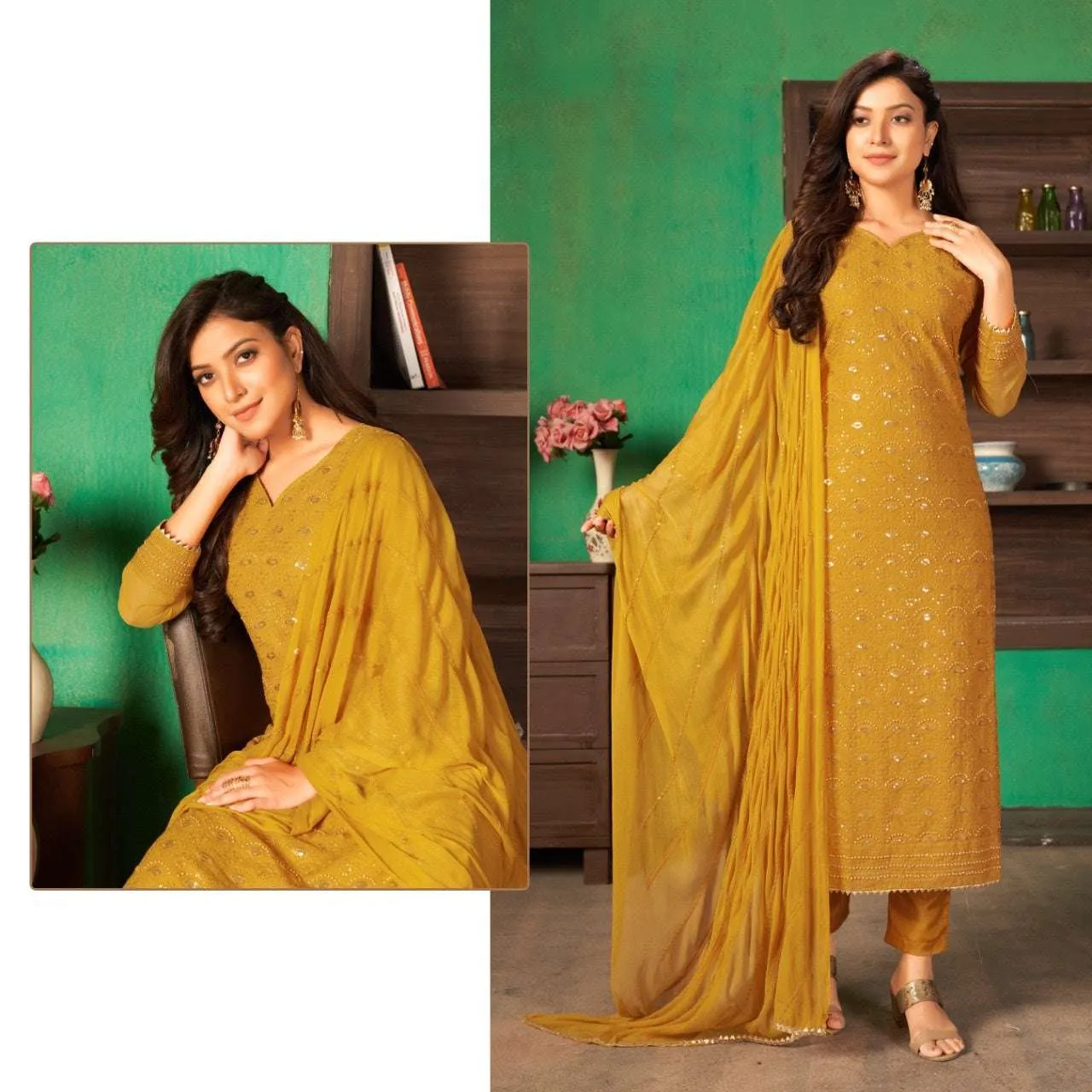 Mustard Haldi Chikankari Bridal Wear Pakistani Suit