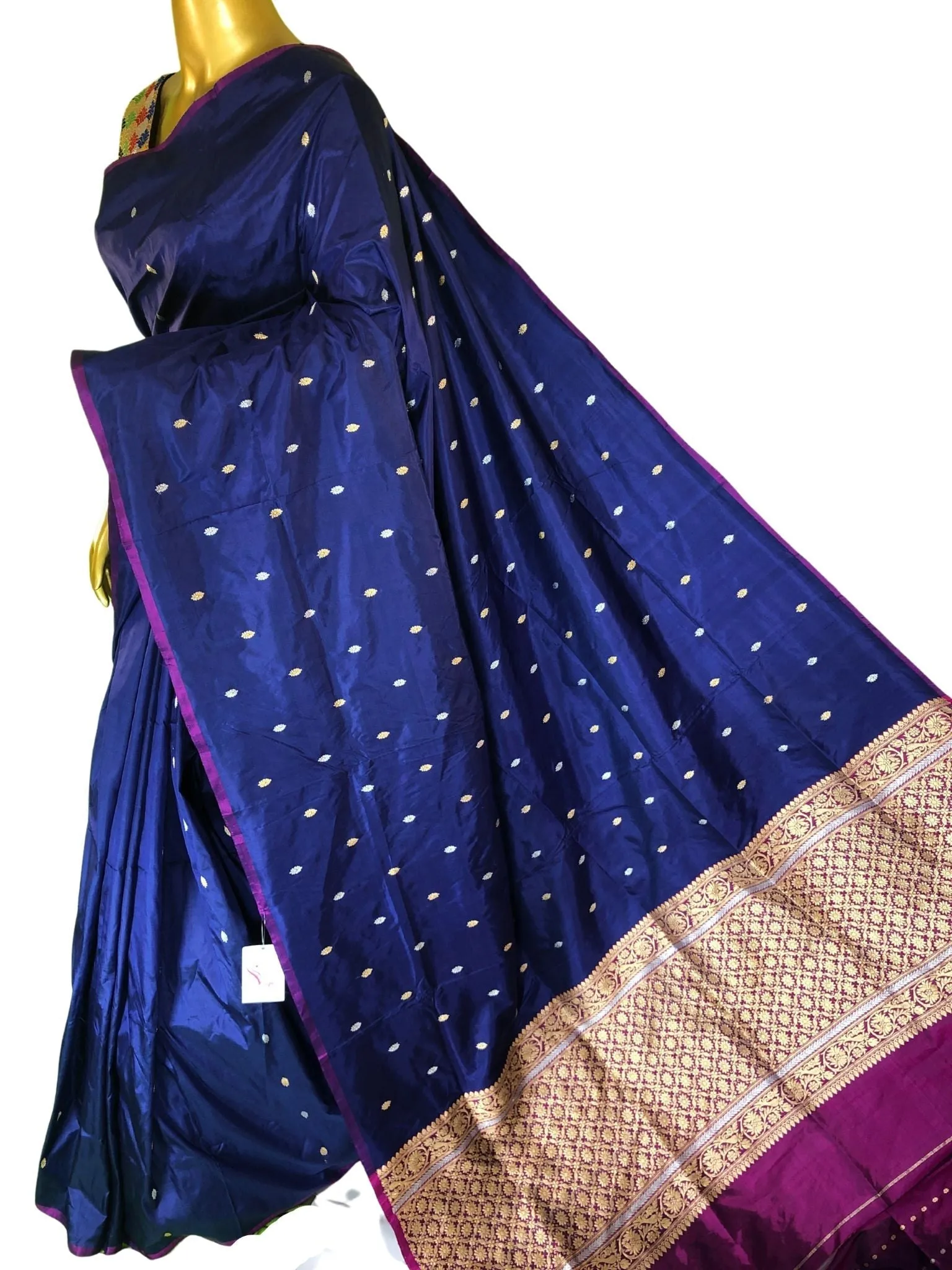 Navy Blue Color Pure Katan Banarasi Saree