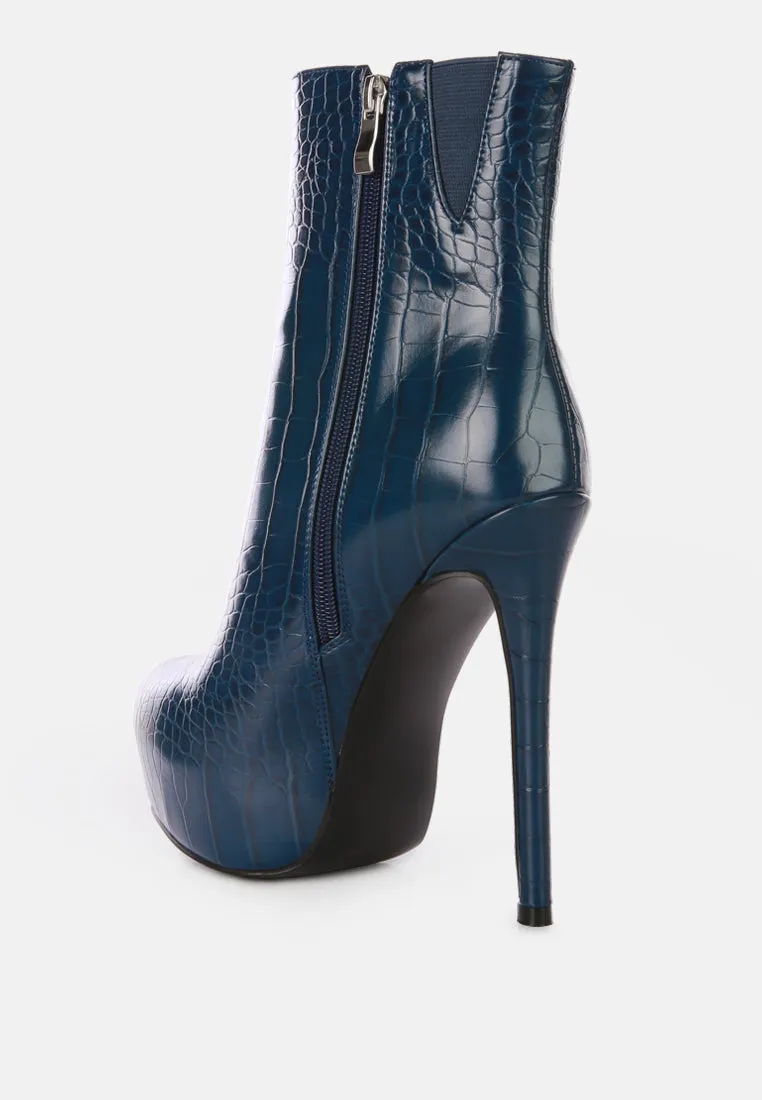 Orion High Heeled Croc Ankle Boot